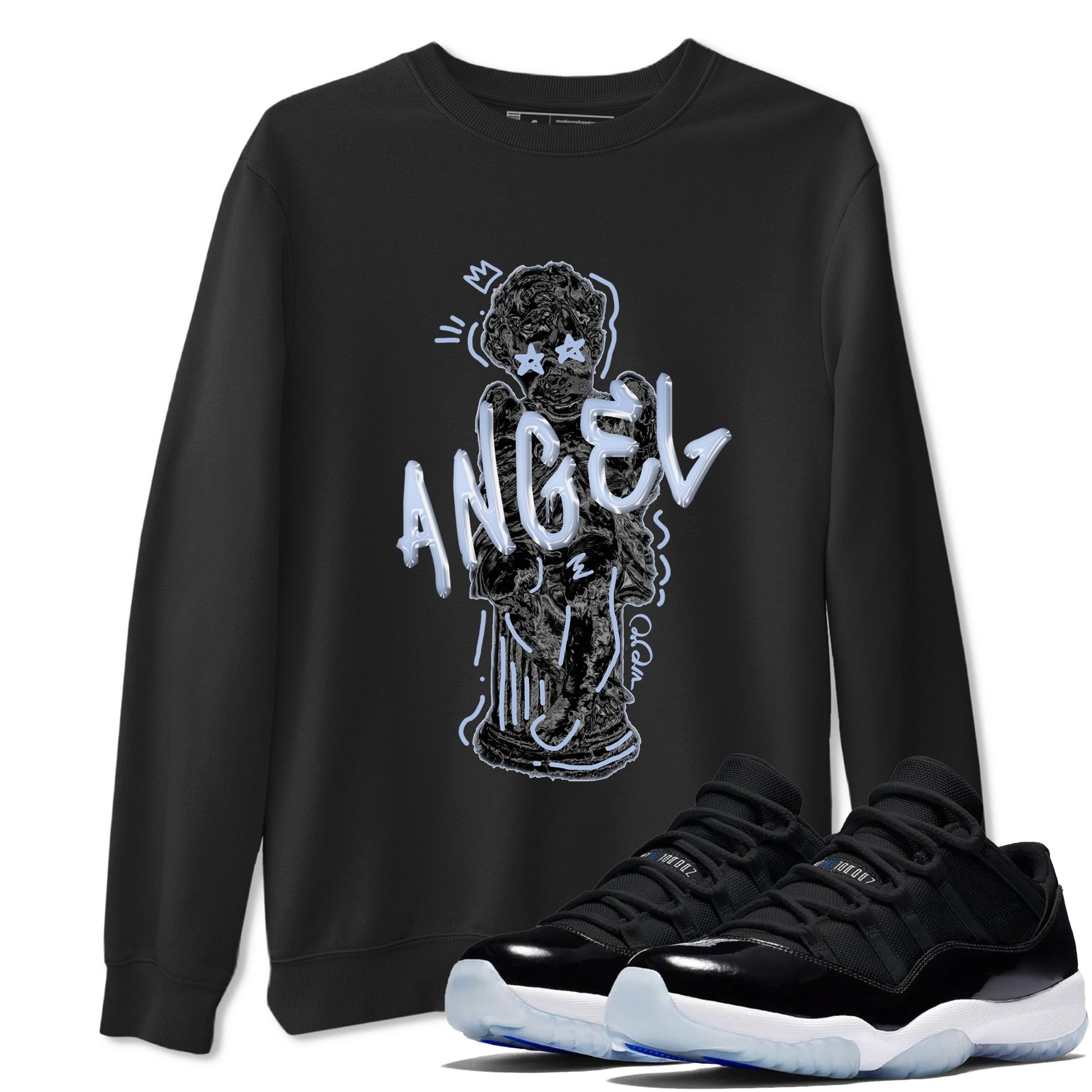 11s Black and Varsity Royal shirt to match jordans Baby Angel sneaker tees Air Jordan 11 Black/Varsity Royal SNRT Sneaker Release Tees Unisex Black 1 T-Shirt