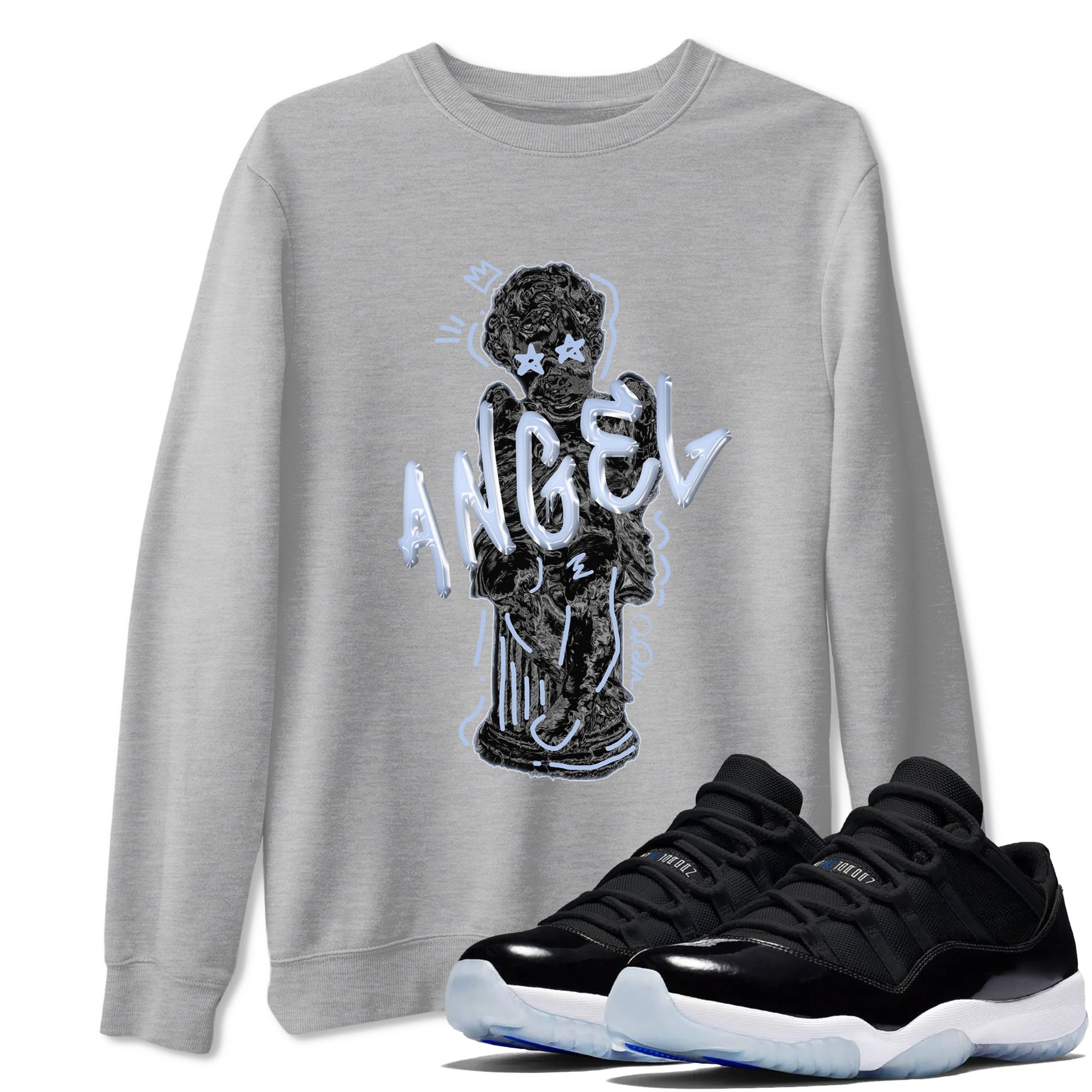 11s Black and Varsity Royal shirt to match jordans Baby Angel sneaker tees Air Jordan 11 Black/Varsity Royal SNRT Sneaker Release Tees Unisex Heather Grey 1 T-Shirt