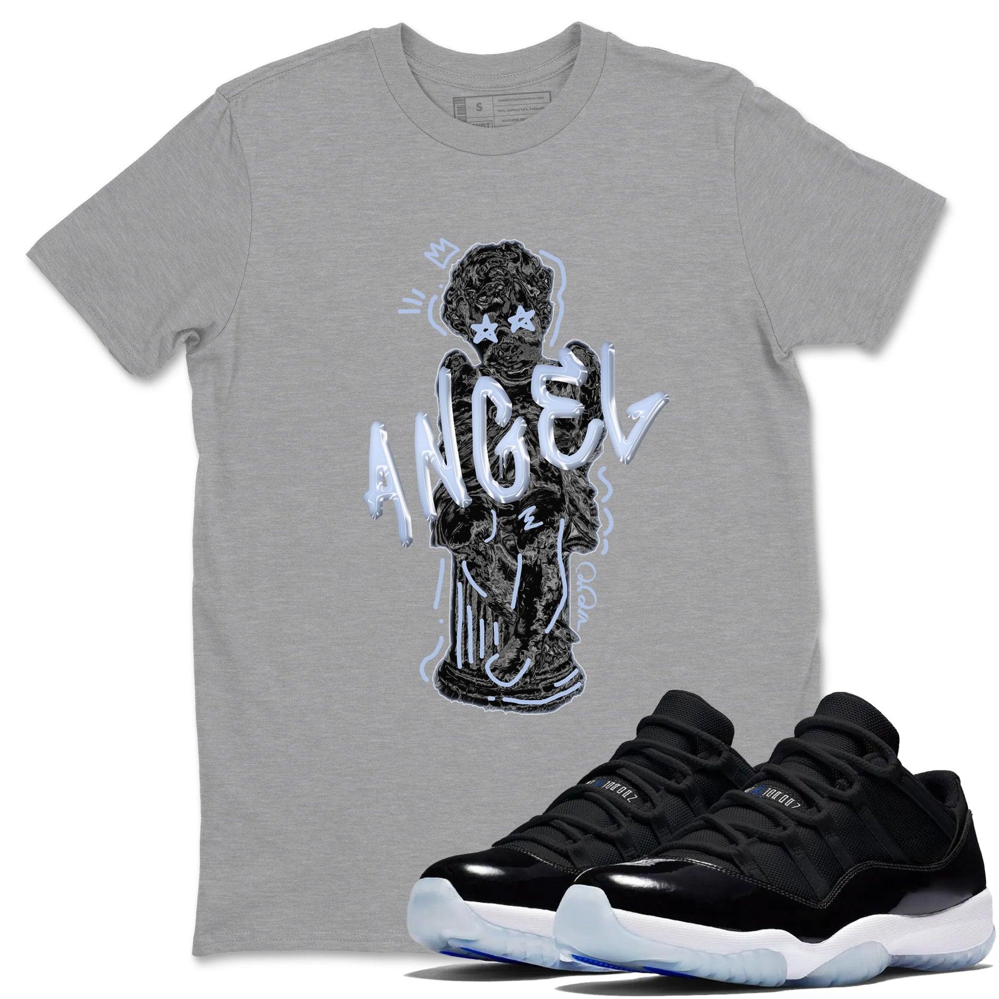11s Black and Varsity Royal shirt to match jordans Baby Angel sneaker tees Air Jordan 11 Black/Varsity Royal SNRT Sneaker Release Tees Unisex Heather Grey 1 T-Shirt