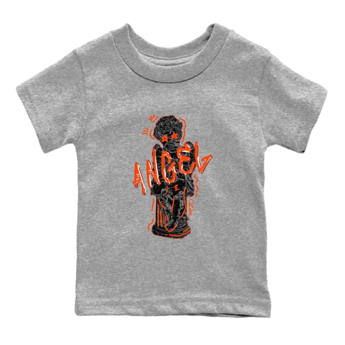 Air Jordan 12 Brilliant Orange Sneaker Match Tees Baby Angel Sneaker Tees AJ12 Brilliant Orange Sneaker Release Tees Kids Shirts Heather Grey 2
