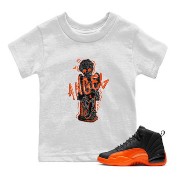 Air Jordan 12 Brilliant Orange Sneaker Match Tees Baby Angel Sneaker Tees AJ12 Brilliant Orange Sneaker Release Tees Kids Shirts White 1