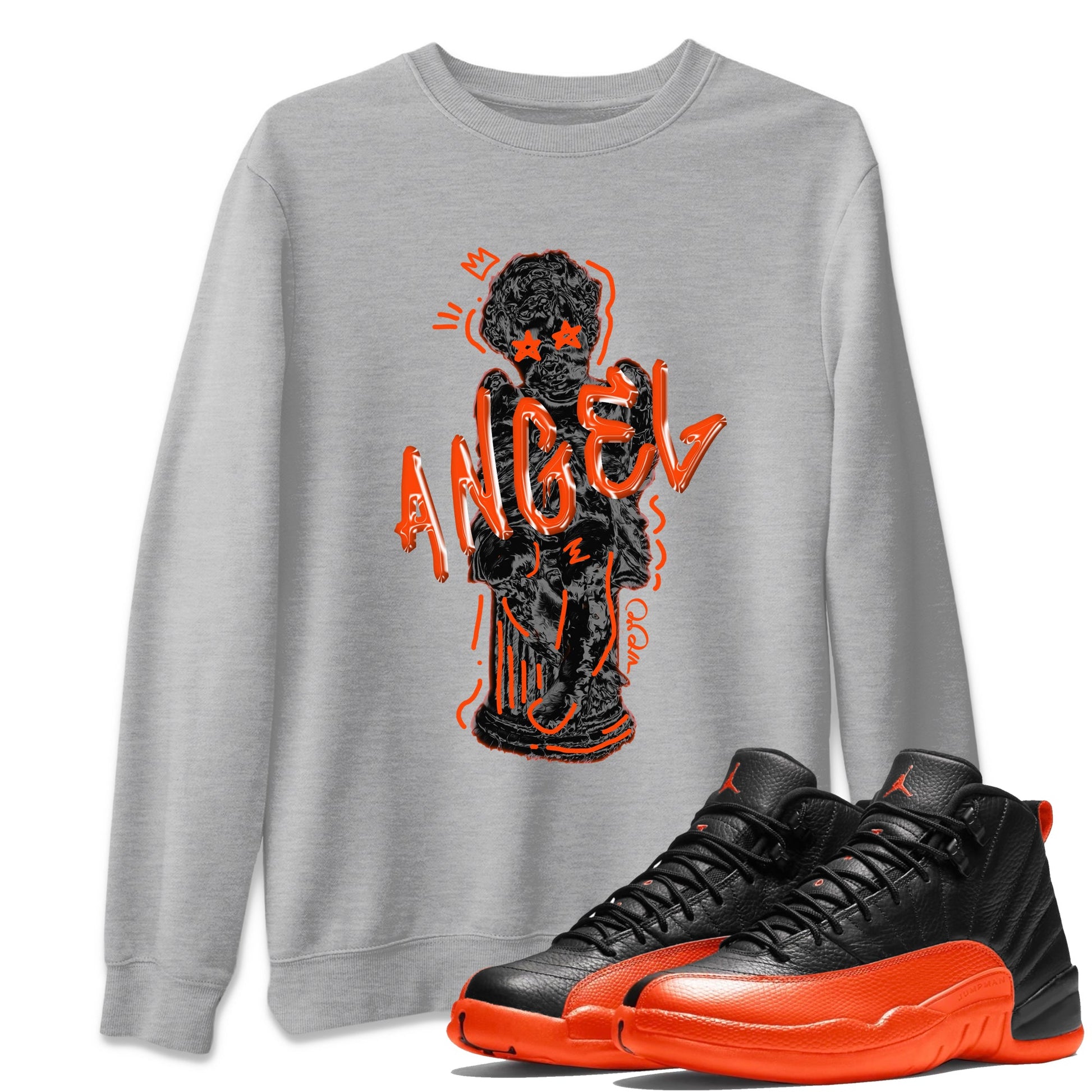 Air Jordan 12 Brilliant Orange Sneaker Match Tees Baby Angel Sneaker Tees AJ12 Brilliant Orange Sneaker Release Tees Unisex Shirts Heather Grey 1