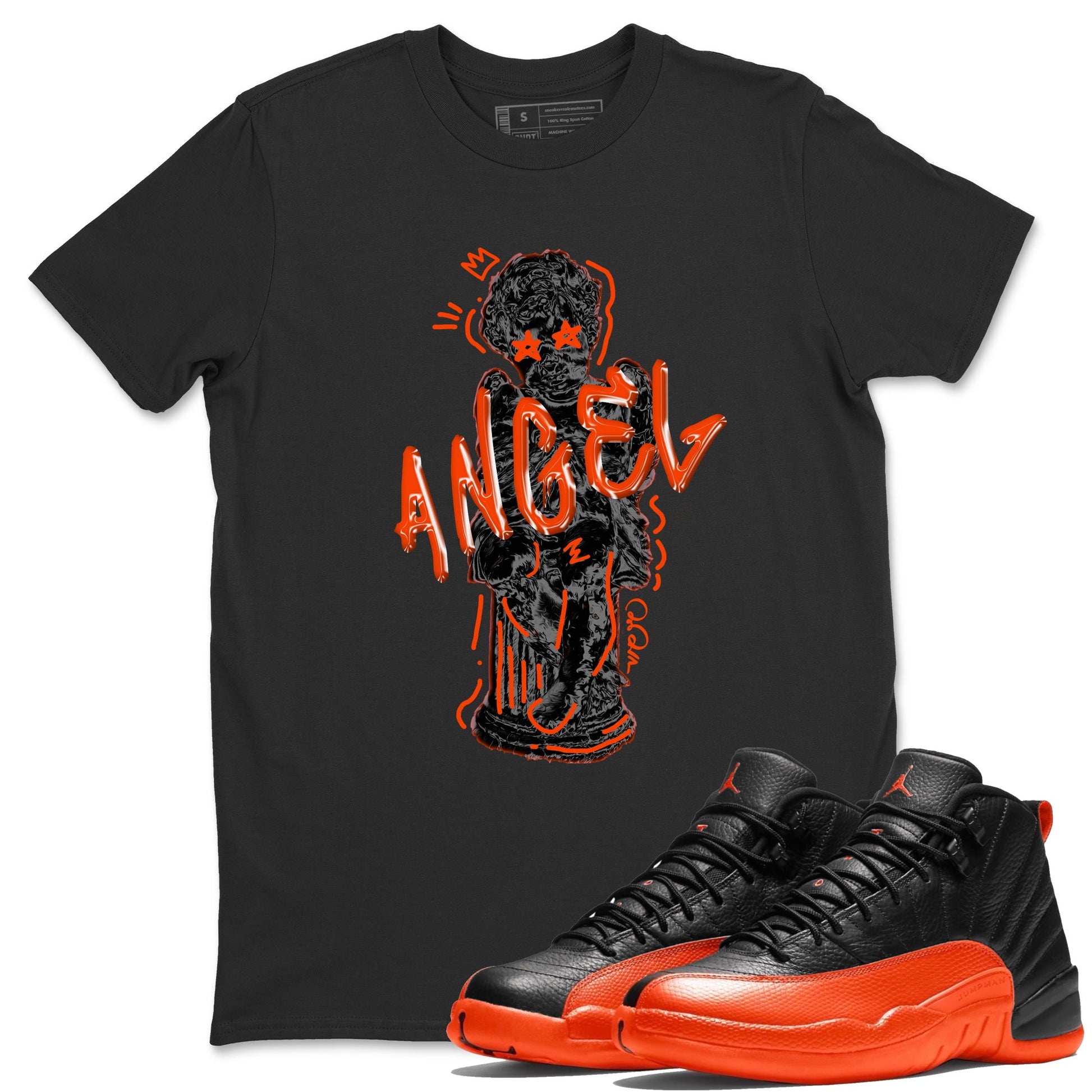 Air Jordan 12 Brilliant Orange Sneaker Match Tees Baby Angel Sneaker Tees AJ12 Brilliant Orange Sneaker Release Tees Unisex Shirts Black 1