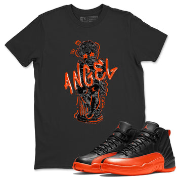 Air Jordan 12 Brilliant Orange Sneaker Match Tees Baby Angel Sneaker Tees AJ12 Brilliant Orange Sneaker Release Tees Unisex Shirts Black 1