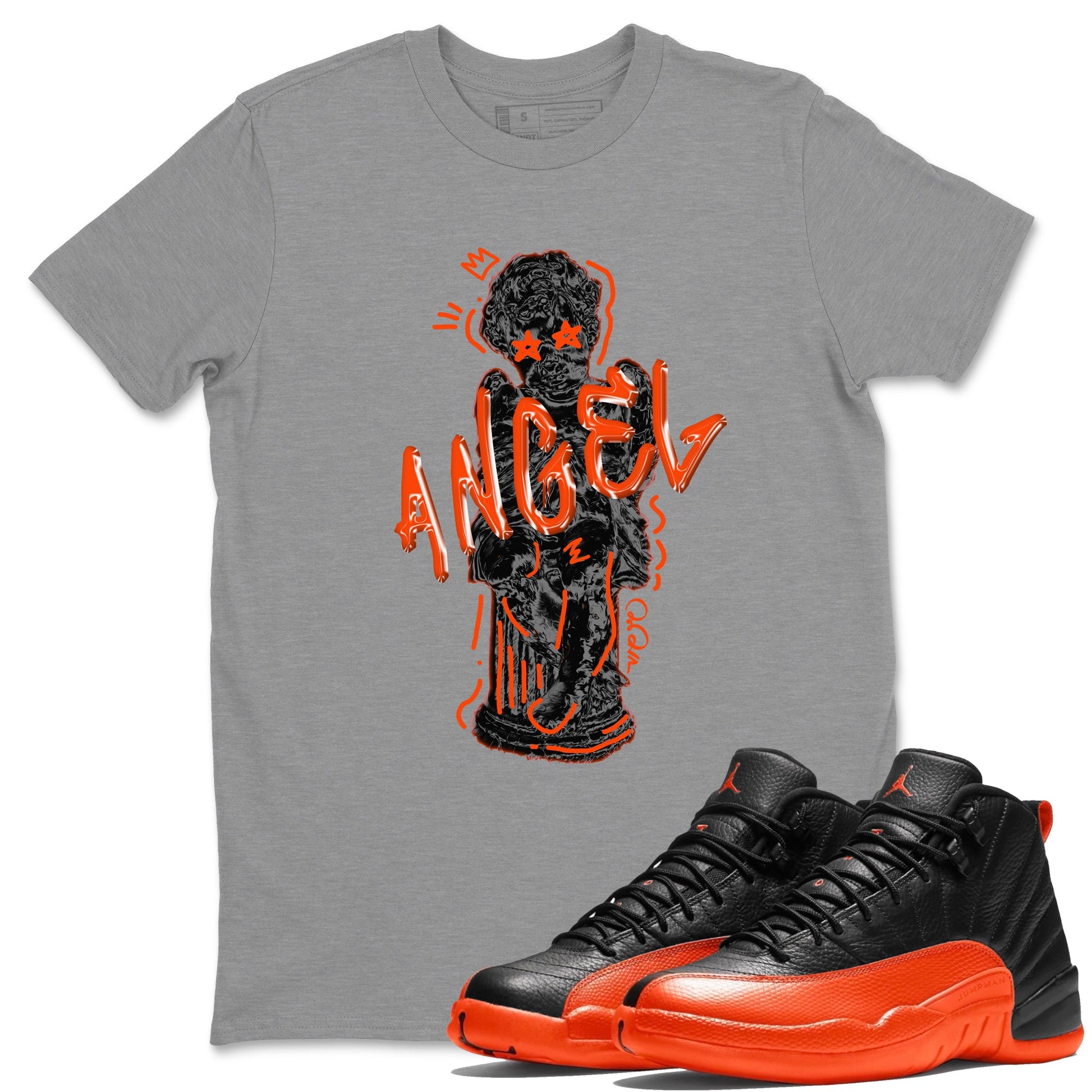 Air Jordan 12 Brilliant Orange Sneaker Match Tees Baby Angel Sneaker Tees AJ12 Brilliant Orange Sneaker Release Tees Unisex Shirts Heather Grey 1