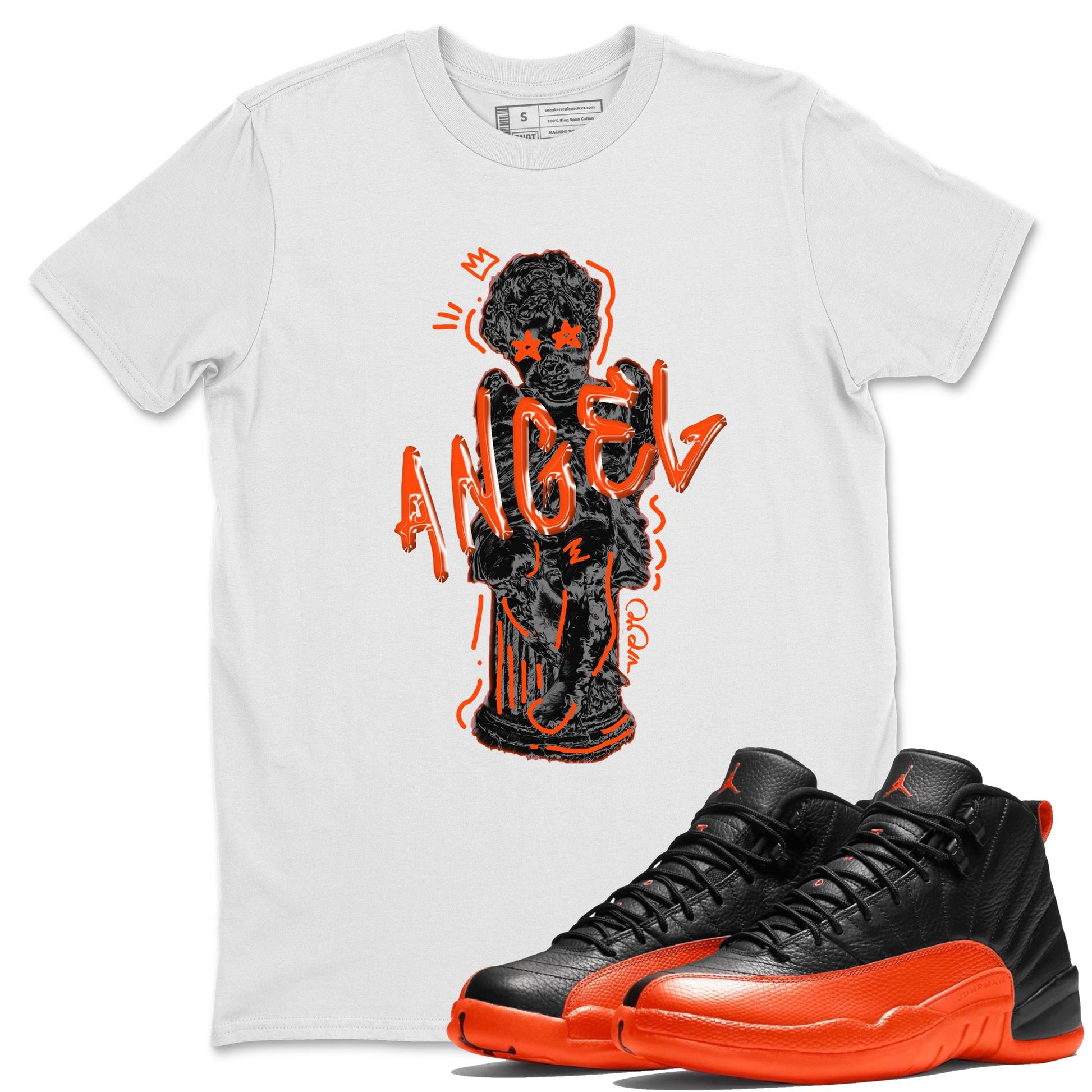Air Jordan 12 Brilliant Orange Sneaker Match Tees Baby Angel Sneaker Tees AJ12 Brilliant Orange Sneaker Release Tees Unisex Shirts White 1