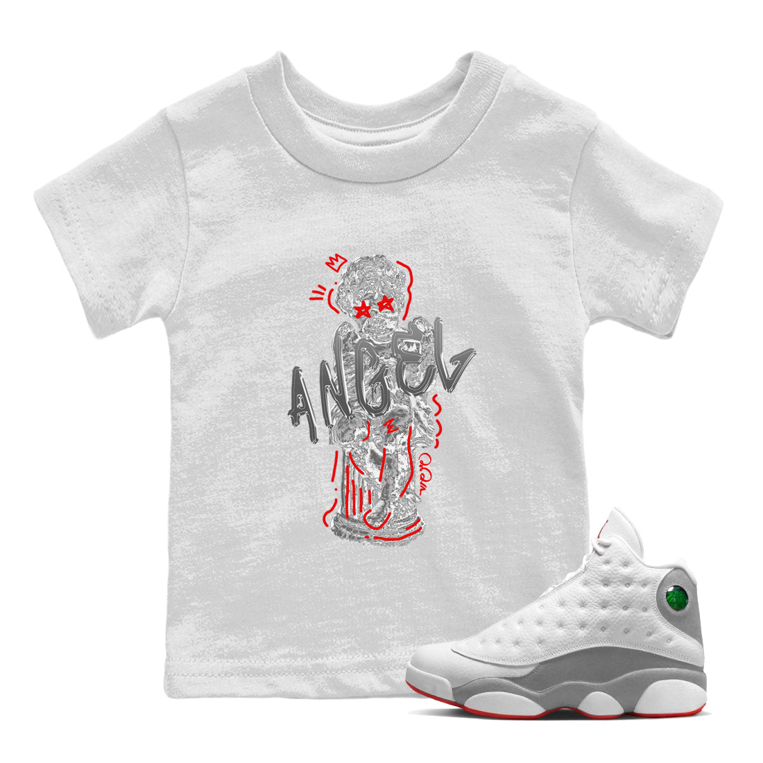 Air Jordan 13 Wolf Grey Sneaker Match Tees Baby Angel Sneaker Tees AJ13 Wolf Grey Sneaker Release Tees Kids Shirts White 1