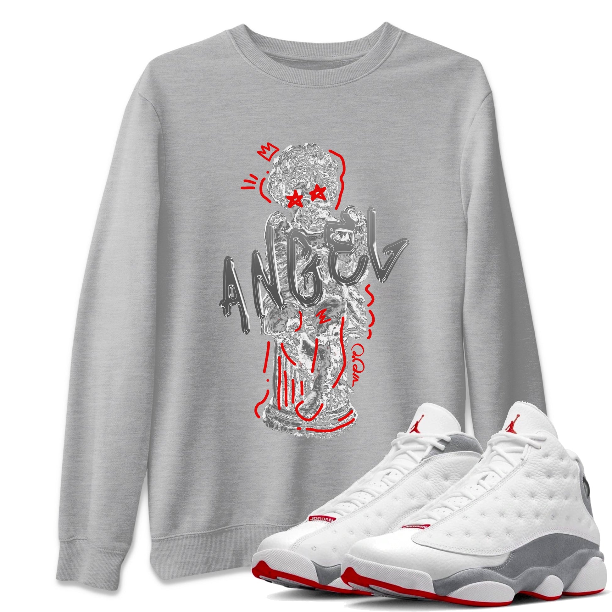 Air Jordan 13 Wolf Grey Sneaker Match Tees Baby Angel Sneaker Tees AJ13 Wolf Grey Sneaker Release Tees Unisex Shirts Heather Grey 1