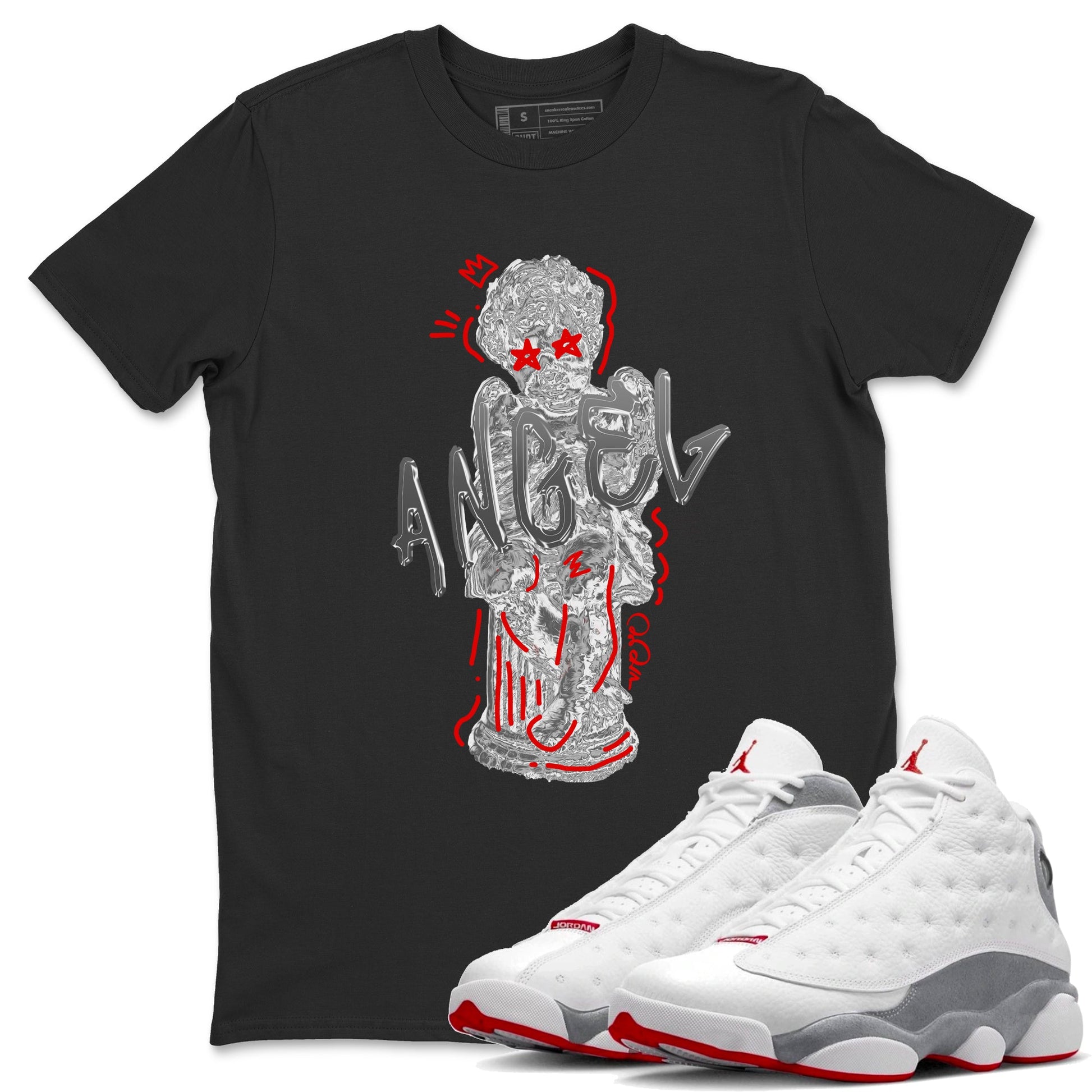 Air Jordan 13 Wolf Grey Sneaker Match Tees Baby Angel Sneaker Tees AJ13 Wolf Grey Sneaker Release Tees Unisex Shirts Black 1