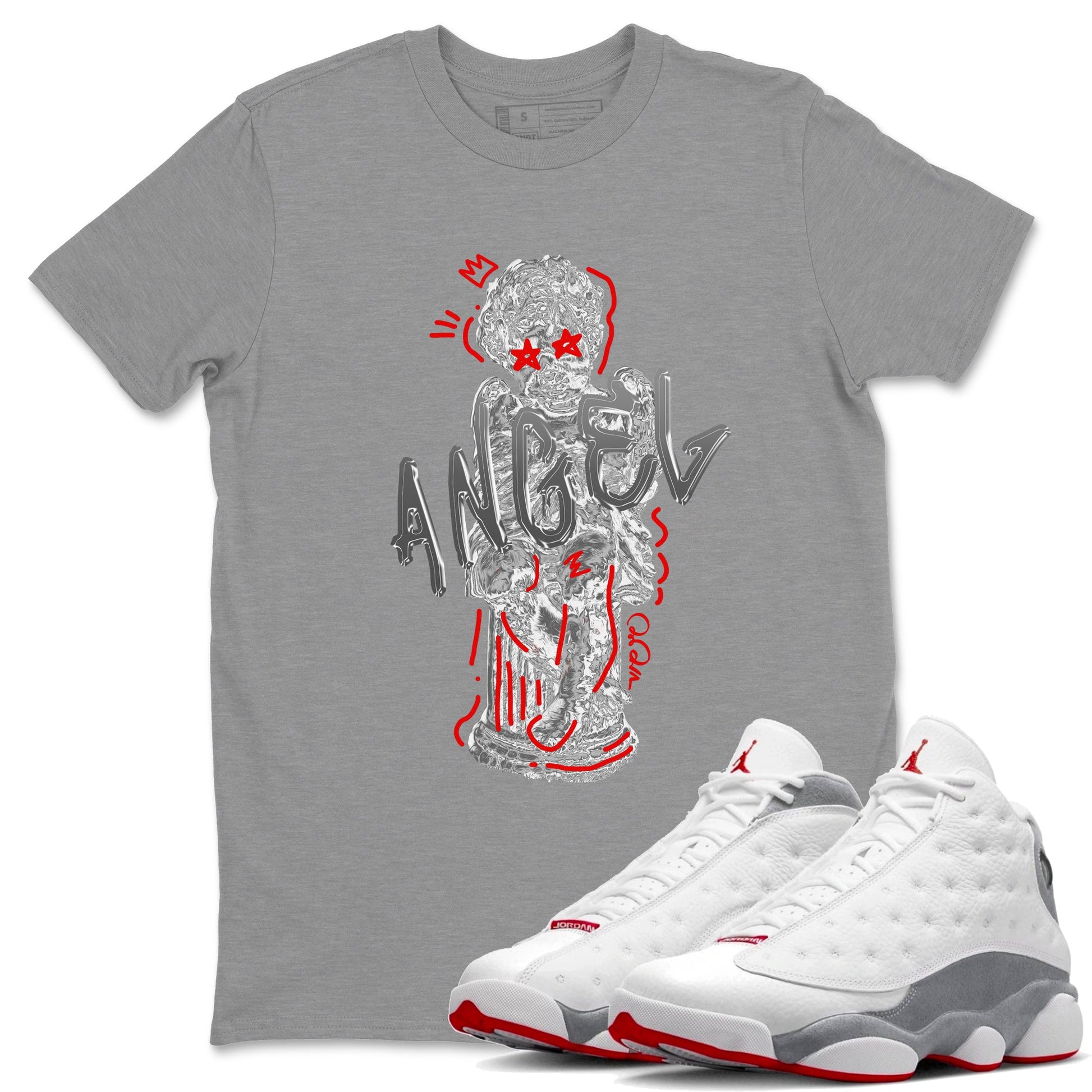 Air Jordan 13 Wolf Grey Sneaker Match Tees Baby Angel Sneaker Tees AJ13 Wolf Grey Sneaker Release Tees Unisex Shirts Heather Grey 1