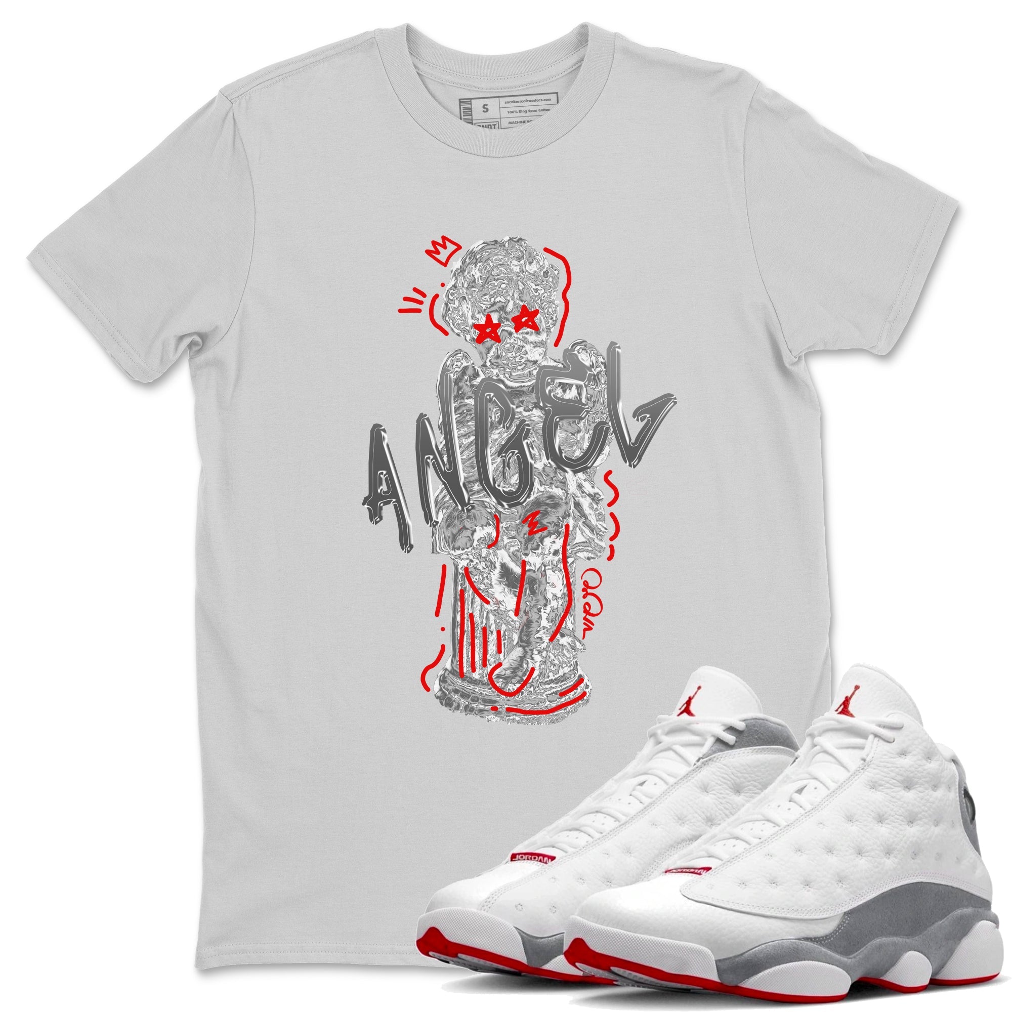 Air Jordan 13 Wolf Grey Sneaker Match Tees Baby Angel Sneaker Tees AJ13 Wolf Grey Sneaker Release Tees Unisex Shirts Silver 1