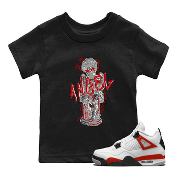 Air Jordan 4 Red Cement Sneaker Match Tees Baby Angel Sneaker Tees AJ4 Retro OG Red Cement Sneaker Release Tees Kids Shirts Black 1
