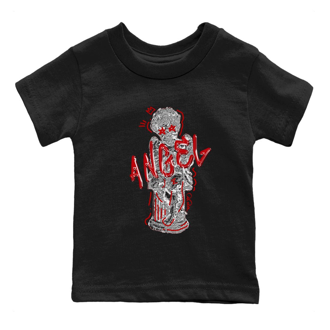 Air Jordan 4 Red Cement Sneaker Match Tees Baby Angel Sneaker Tees AJ4 Retro OG Red Cement Sneaker Release Tees Kids Shirts Black 2