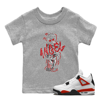 Air Jordan 4 Red Cement Sneaker Match Tees Baby Angel Sneaker Tees AJ4 Retro OG Red Cement Sneaker Release Tees Kids Shirts Heather Grey 1