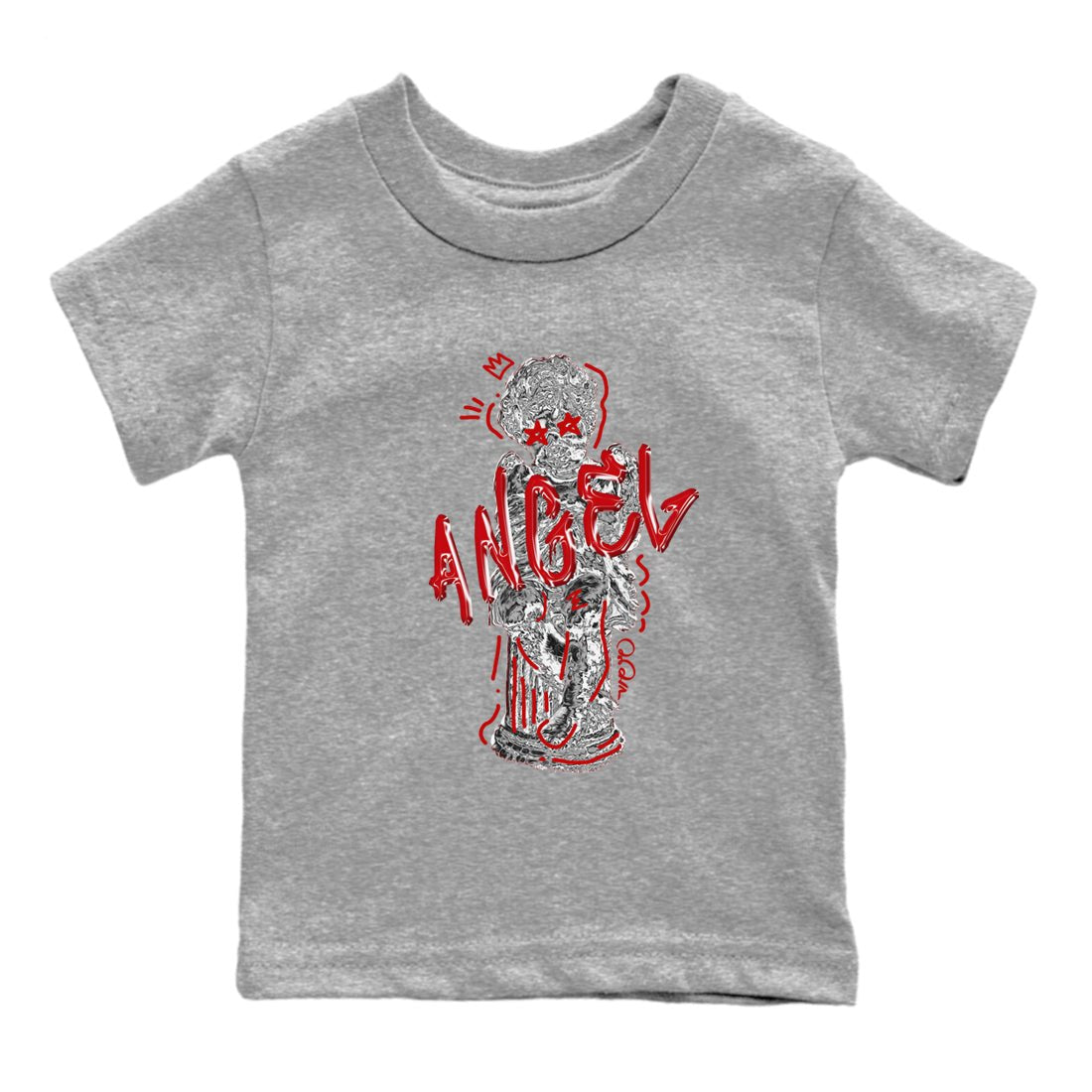 Air Jordan 4 Red Cement Sneaker Match Tees Baby Angel Sneaker Tees AJ4 Retro OG Red Cement Sneaker Release Tees Kids Shirts Heather Grey 2