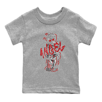 Air Jordan 4 Red Cement Sneaker Match Tees Baby Angel Sneaker Tees AJ4 Retro OG Red Cement Sneaker Release Tees Kids Shirts Heather Grey 2
