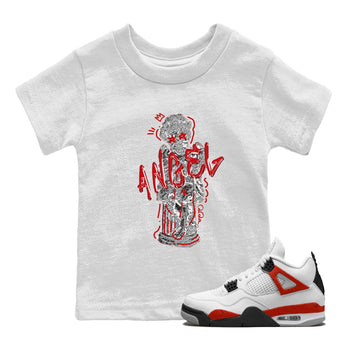 Air Jordan 4 Red Cement Sneaker Match Tees Baby Angel Sneaker Tees AJ4 Retro OG Red Cement Sneaker Release Tees Kids Shirts White 1