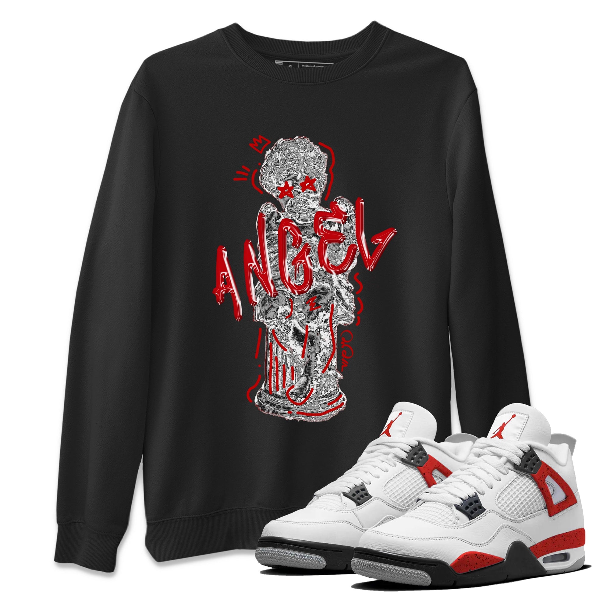 Air Jordan 4 Red Cement Sneaker Match Tees Baby Angel Sneaker Tees AJ4 Retro OG Red Cement Sneaker Release Tees Unisex Shirts Black 1