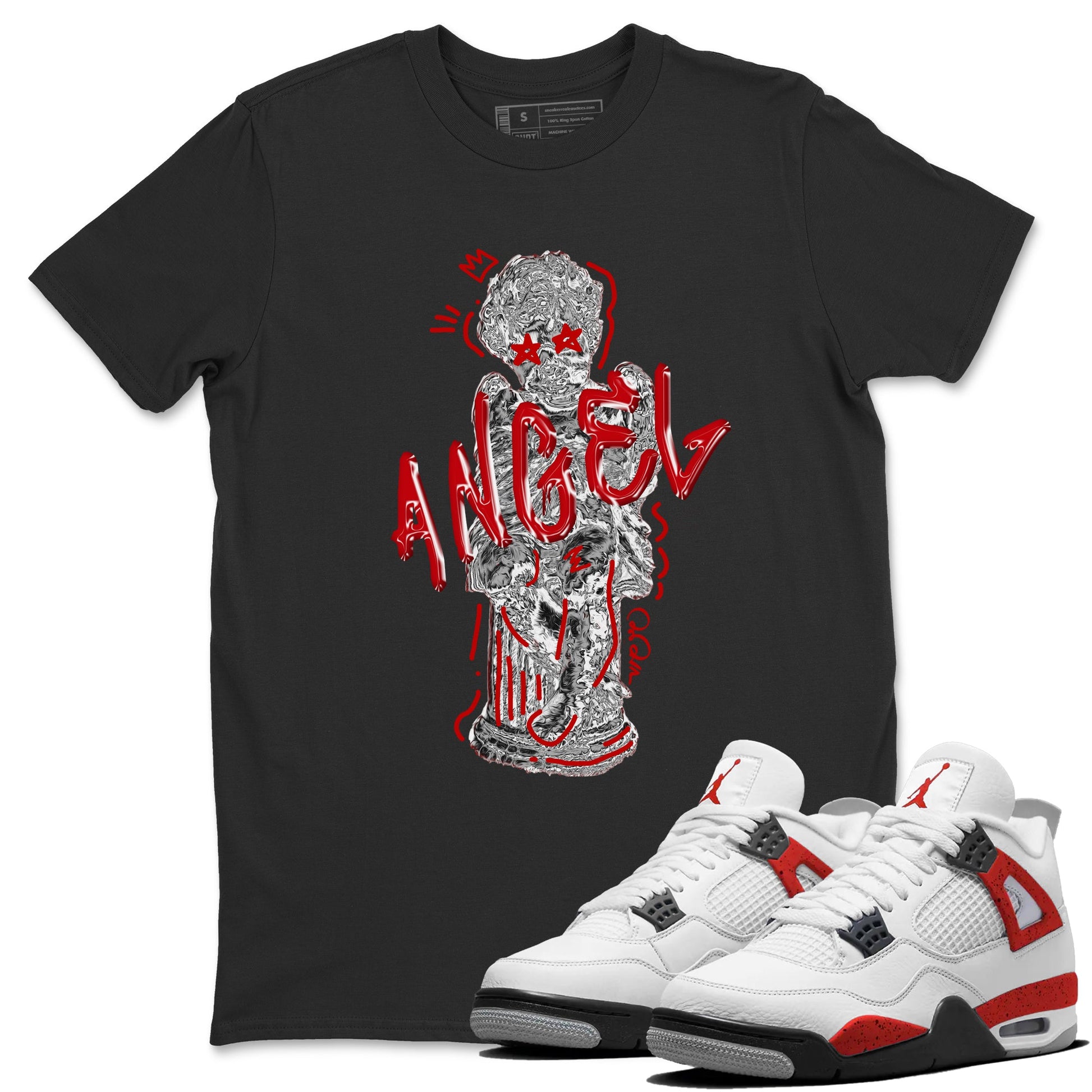 Air Jordan 4 Red Cement Sneaker Match Tees Baby Angel Sneaker Tees AJ4 Retro OG Red Cement Sneaker Release Tees Unisex Shirts Black 1