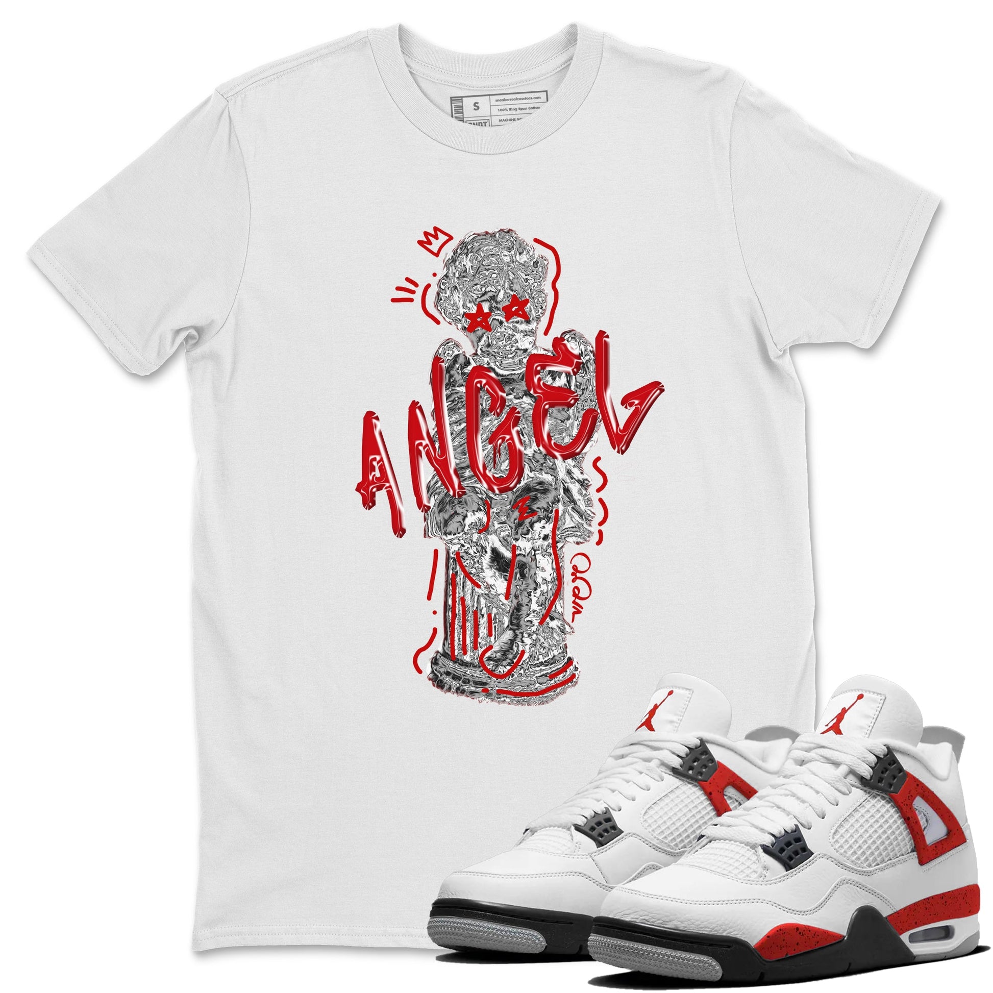 Air Jordan 4 Red Cement Sneaker Match Tees Baby Angel Sneaker Tees AJ4 Retro OG Red Cement Sneaker Release Tees Unisex Shirts White 1