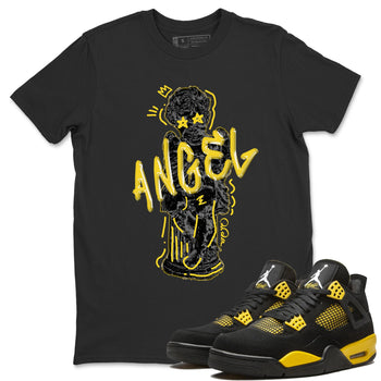Air Jordan 4 Thunder Sneaker Match Tees Baby Angel Sneaker Tees AJ4 Thunder Jumpman Sneaker Release Tees Unisex Shirts Black 1
