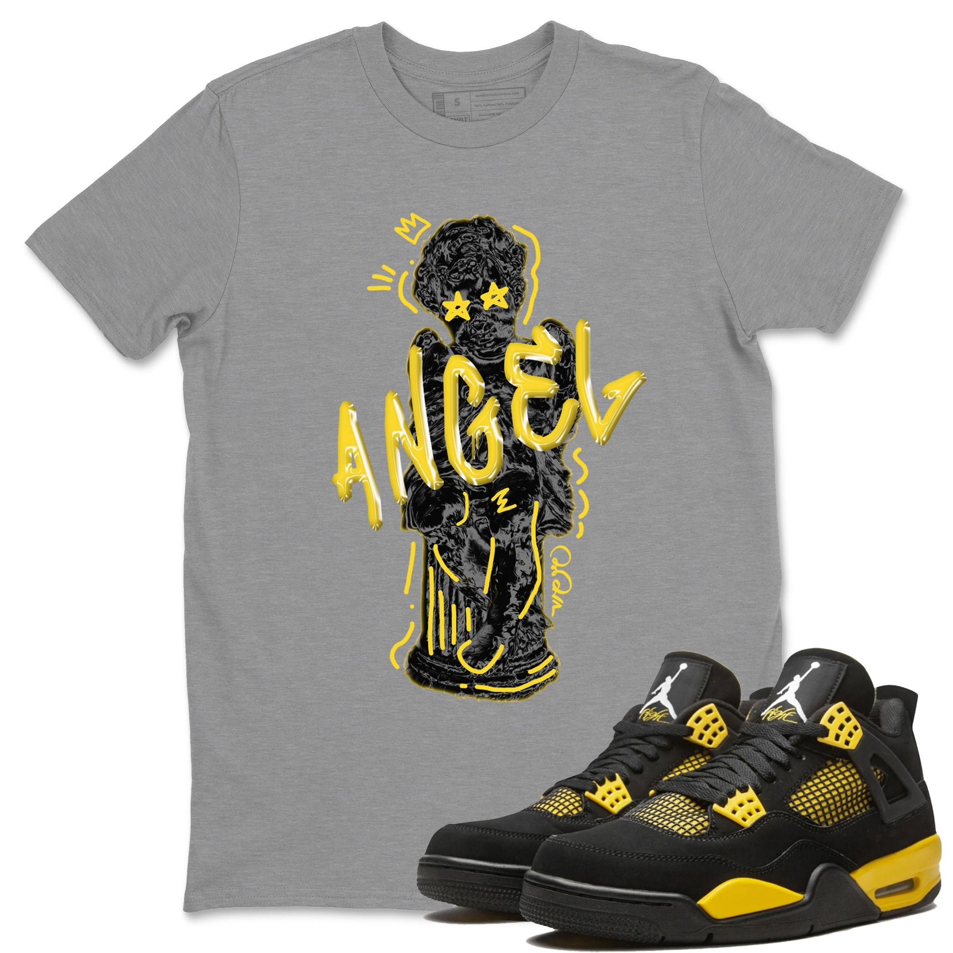 Air Jordan 4 Thunder Sneaker Match Tees Baby Angel Sneaker Tees AJ4 Thunder Jumpman Sneaker Release Tees Unisex Shirts Heather Grey 1
