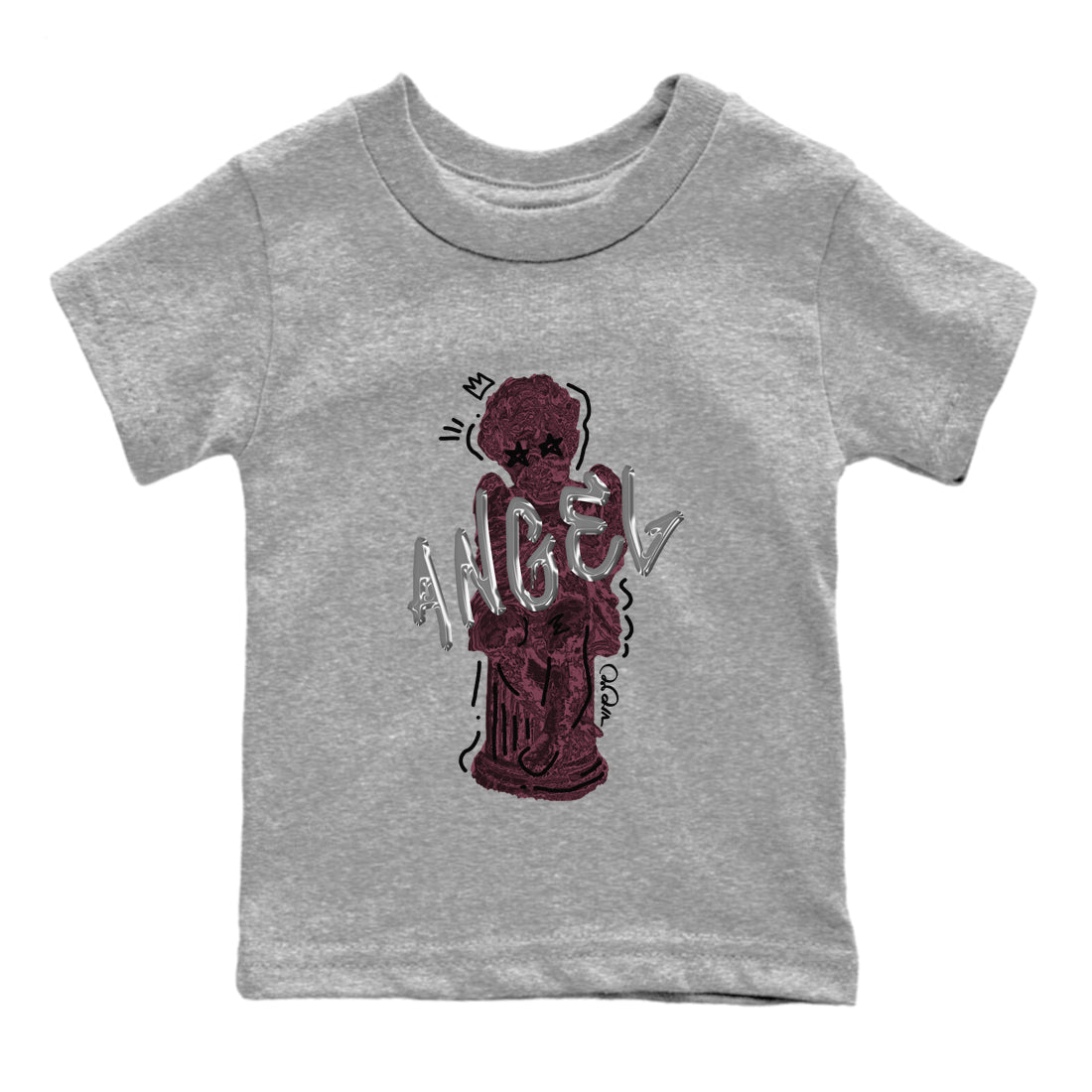 Air Jordan 5 Burgundy Sneaker Match Tees Baby Angel Sneaker Tees AJ5 Burgundy Sneaker Release Tees Kids Shirts Heather Grey 2
