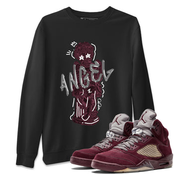 Air Jordan 5 Burgundy Sneaker Match Tees Baby Angel Sneaker Tees AJ5 Burgundy Sneaker Release Tees Unisex Shirts Black 1