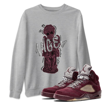 Air Jordan 5 Burgundy Sneaker Match Tees Baby Angel Sneaker Tees AJ5 Burgundy Sneaker Release Tees Unisex Shirts Heather Grey 1