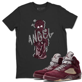 Air Jordan 5 Burgundy Sneaker Match Tees Baby Angel Sneaker Tees AJ5 Burgundy Sneaker Release Tees Unisex Shirts Black 1