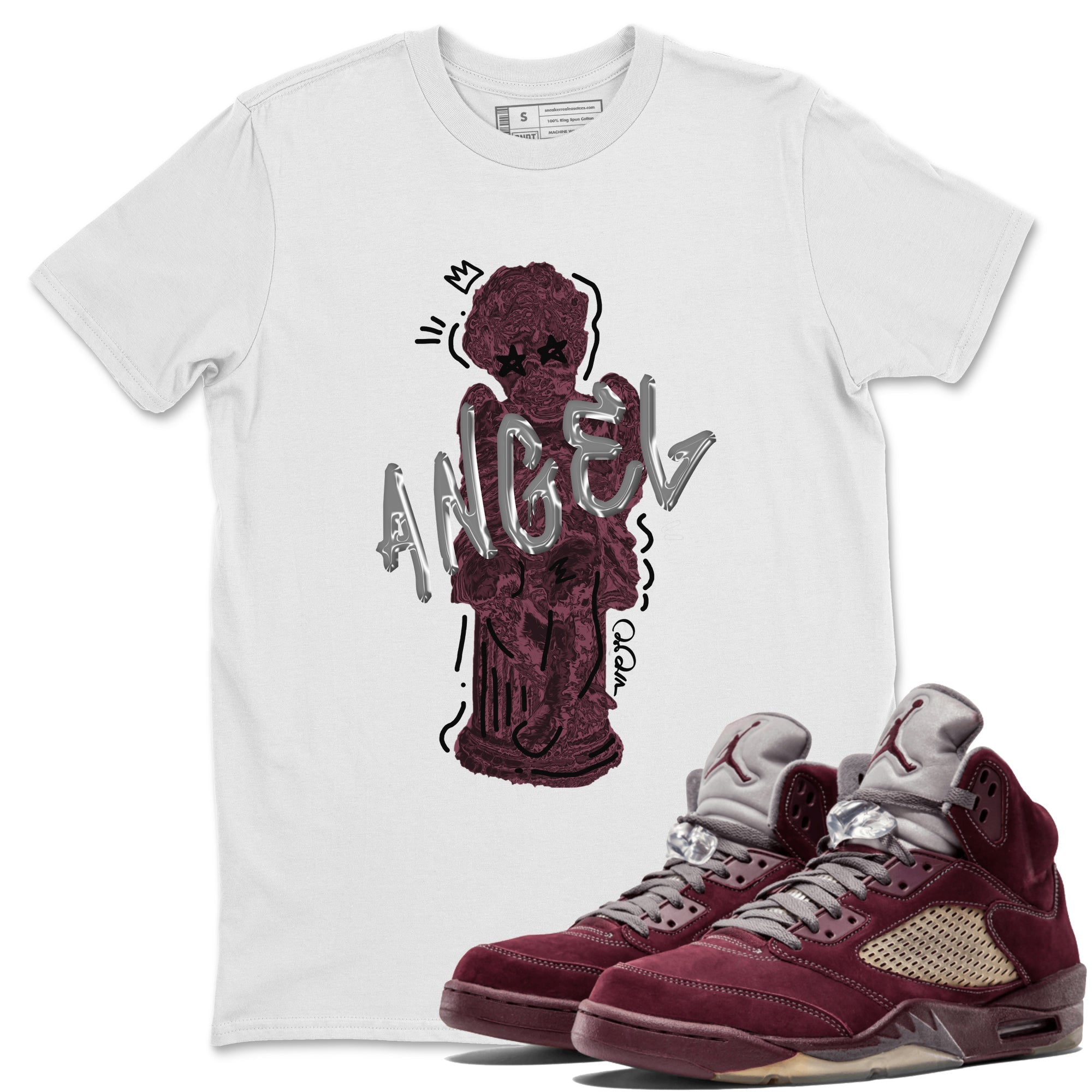 Air Jordan 5 Burgundy Sneaker Match Tees Baby Angel Sneaker Tees AJ5 Burgundy Sneaker Release Tees Unisex Shirts White 1