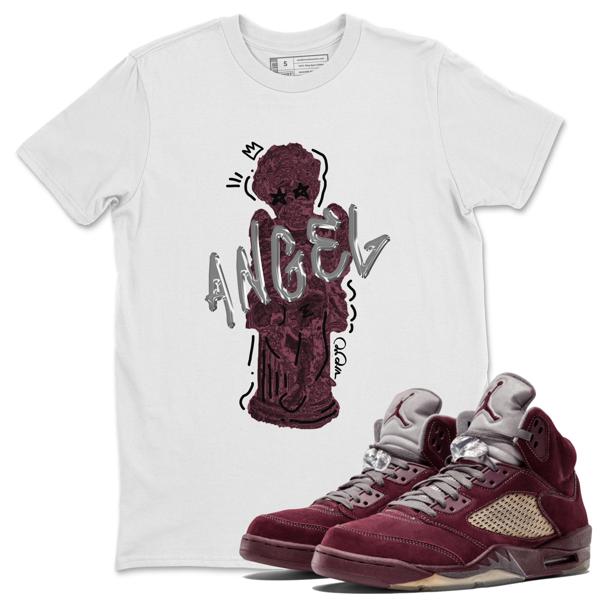 Air Jordan 5 Burgundy Sneaker Match Tees Baby Angel Sneaker Tees AJ5 Burgundy Sneaker Release Tees Unisex Shirts White 1