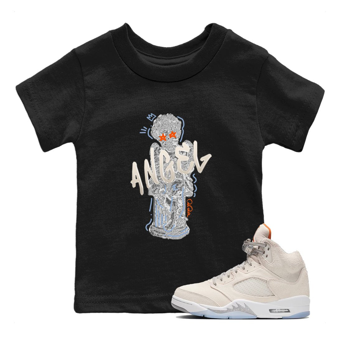 Air Jordan 5 Craft Sneaker Match Tees Baby Angel Sneaker Tees AJ5 SE Craft Sneaker Release Tees Kids Shirts Black 1