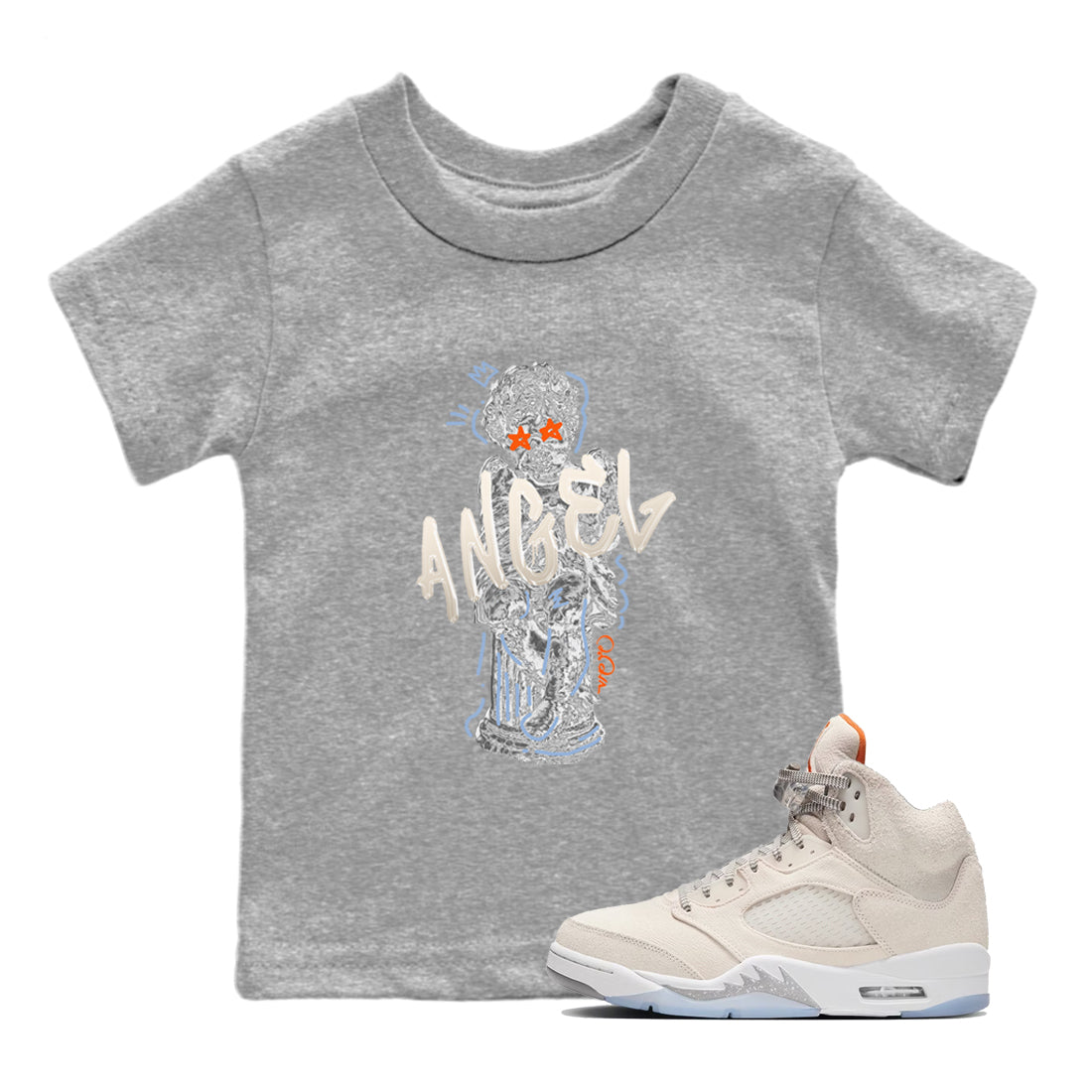 Air Jordan 5 Craft Sneaker Match Tees Baby Angel Sneaker Tees AJ5 SE Craft Sneaker Release Tees Kids Shirts Heather Grey 1