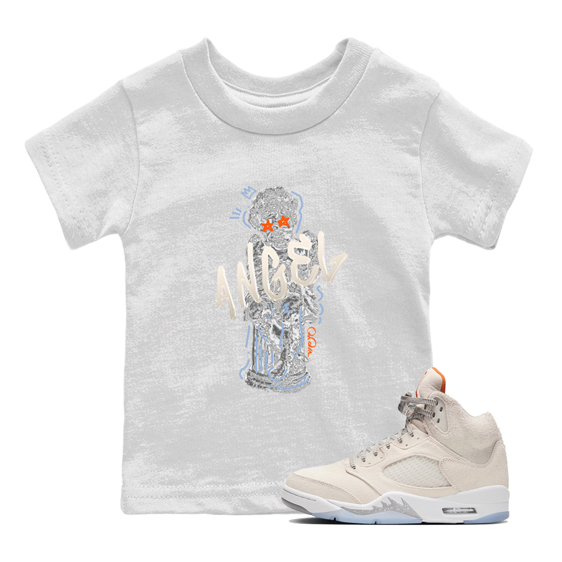 Air Jordan 5 Craft Sneaker Match Tees Baby Angel Sneaker Tees AJ5 SE Craft Sneaker Release Tees Kids Shirts White 1