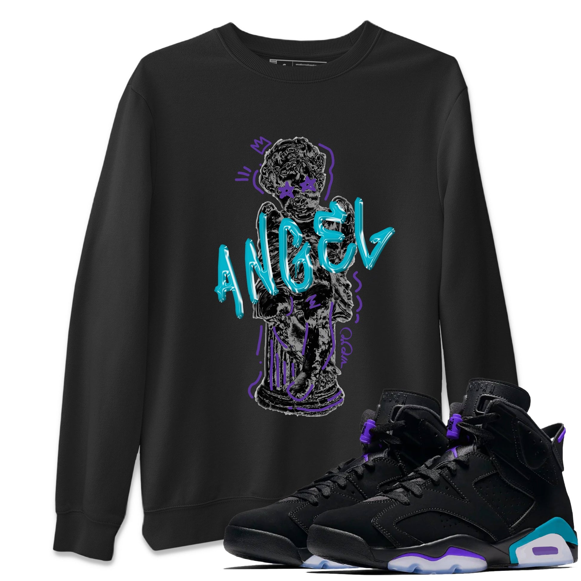 Air Jordan 6 Aqua Sneaker Match Tees Baby Angel Sneaker Tees AJ6 Aqua Sneaker Release Tees Unisex Shirts Black 1
