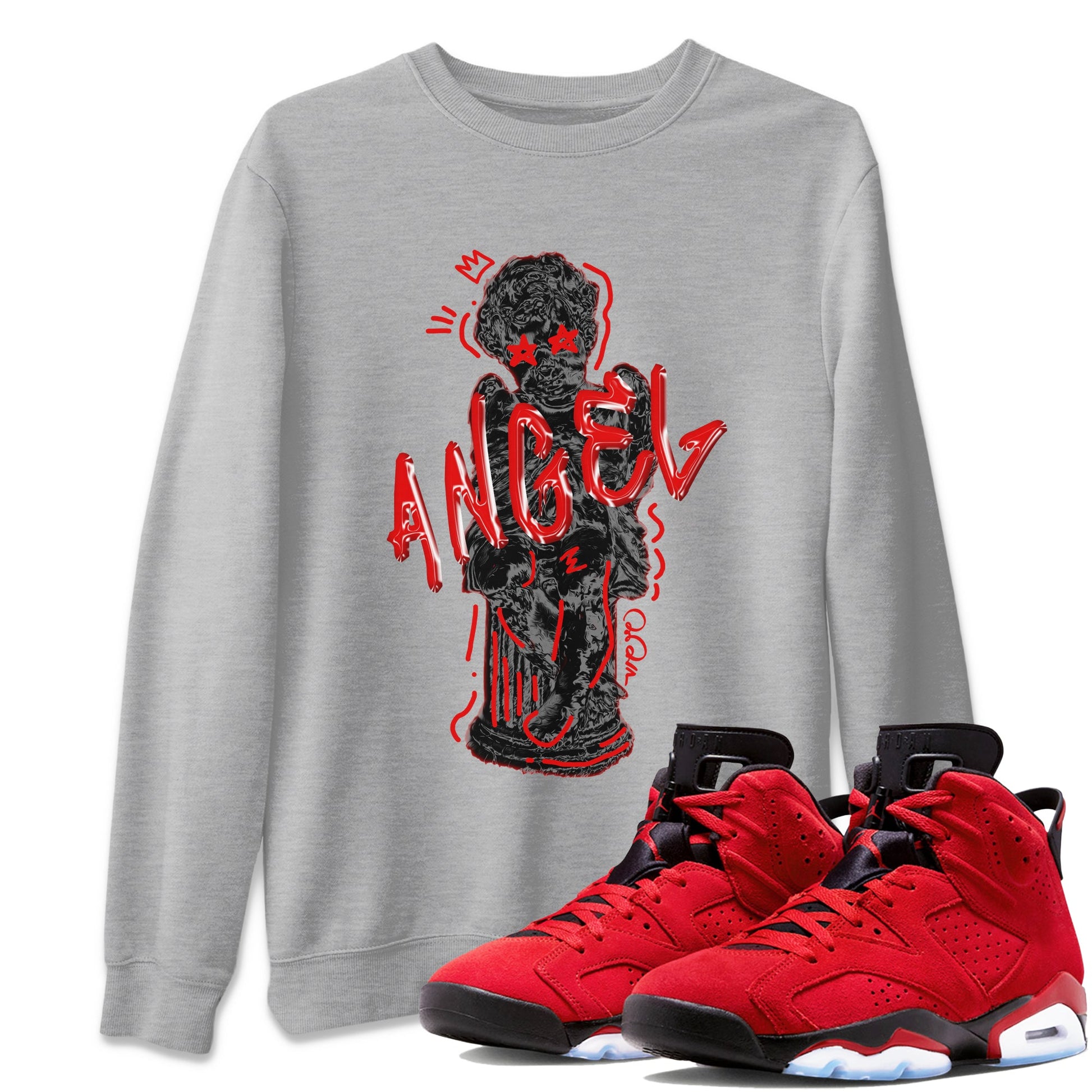 Air Jordan 6 Toro Bravo Sneaker Match Tees Baby Angel Sneaker Tees 3D Graphic Design Shirts AJ6 Toro Bravo Sneaker Release Tees Unisex Shirts Heather Grey 1