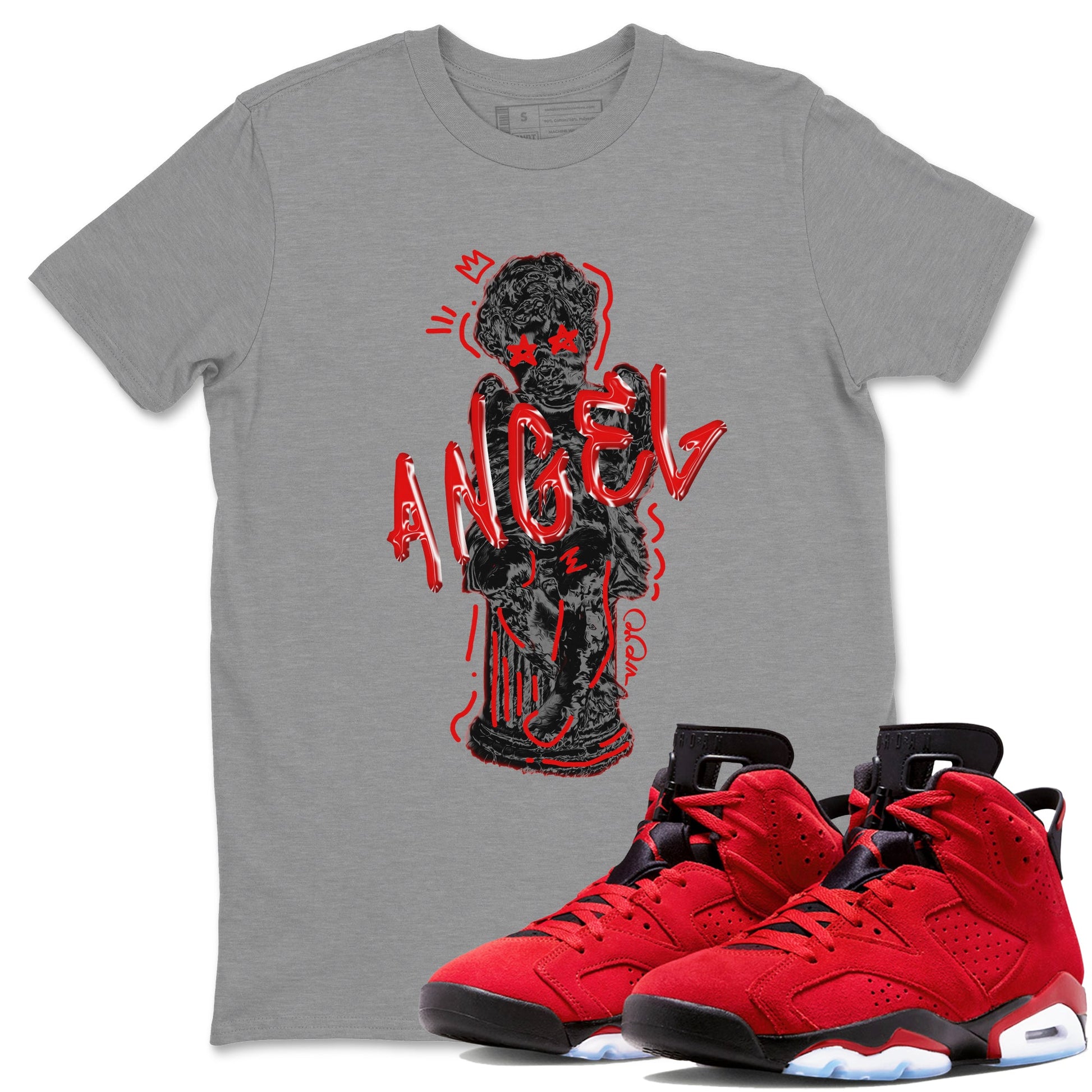 Air Jordan 6 Toro Bravo Sneaker Match Tees Baby Angel Sneaker Tees 3D Graphic Design Shirts AJ6 Toro Bravo Sneaker Release Tees Unisex Shirts Heather Grey 1