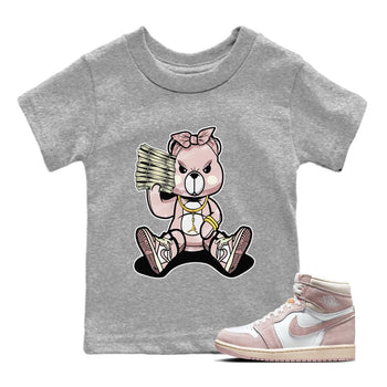 Air Jordan 1 Washed Pink Sneaker Match Tees Bad Baby Bear Sneaker Tees Air Jordan 1 High OG WMNS Washed Pink Sneaker Release Tees Kids Shirts Heather Grey 1
