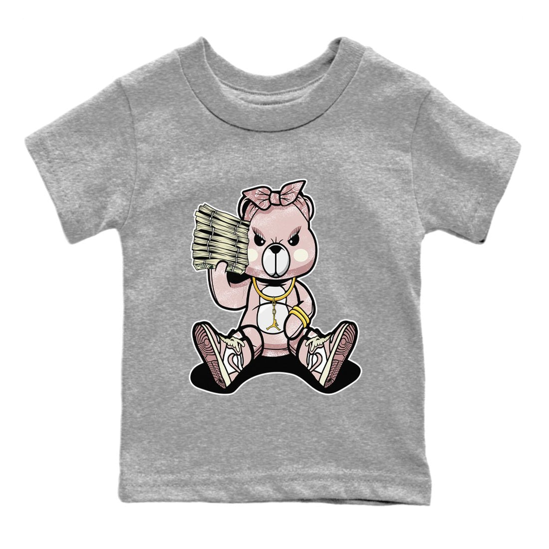 Air Jordan 1 Washed Pink Sneaker Match Tees Bad Baby Bear Sneaker Tees Air Jordan 1 High OG WMNS Washed Pink Sneaker Release Tees Kids Shirts Heather Grey 2