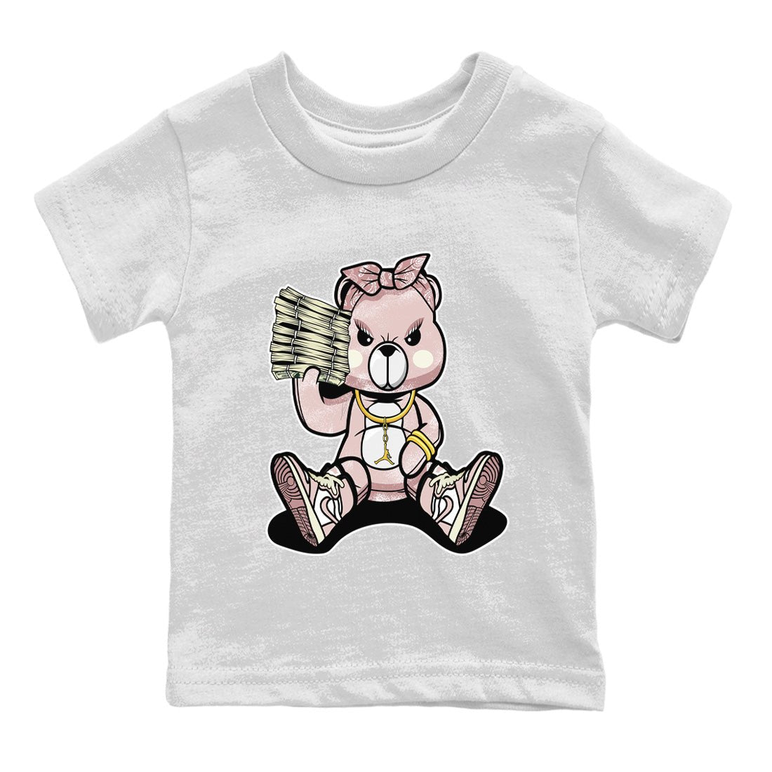 Air Jordan 1 Washed Pink Sneaker Match Tees Bad Baby Bear Sneaker Tees Air Jordan 1 High OG WMNS Washed Pink Sneaker Release Tees Kids Shirts White 2