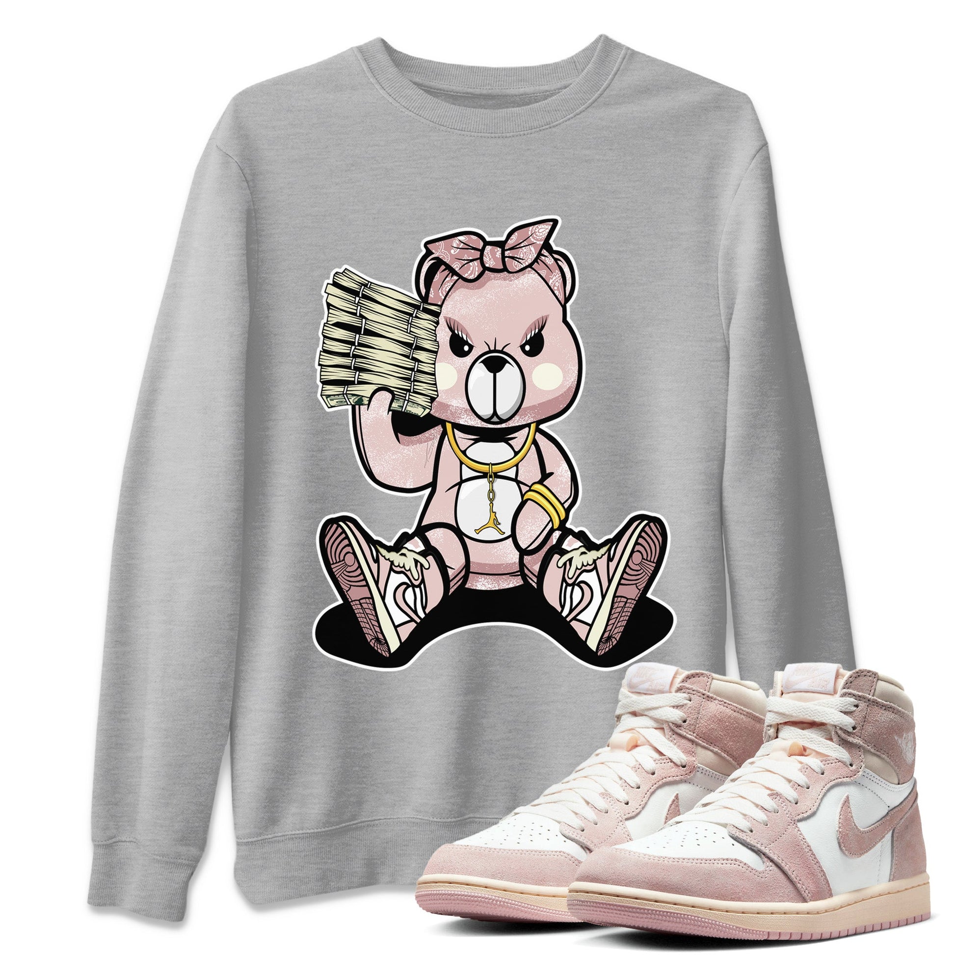 Air Jordan 1 Washed Pink Sneaker Match Tees Bad Baby Bear Sneaker Tees Air Jordan 1 High OG WMNS Washed Pink Sneaker Release Tees Unisex Shirts Heather Grey 1