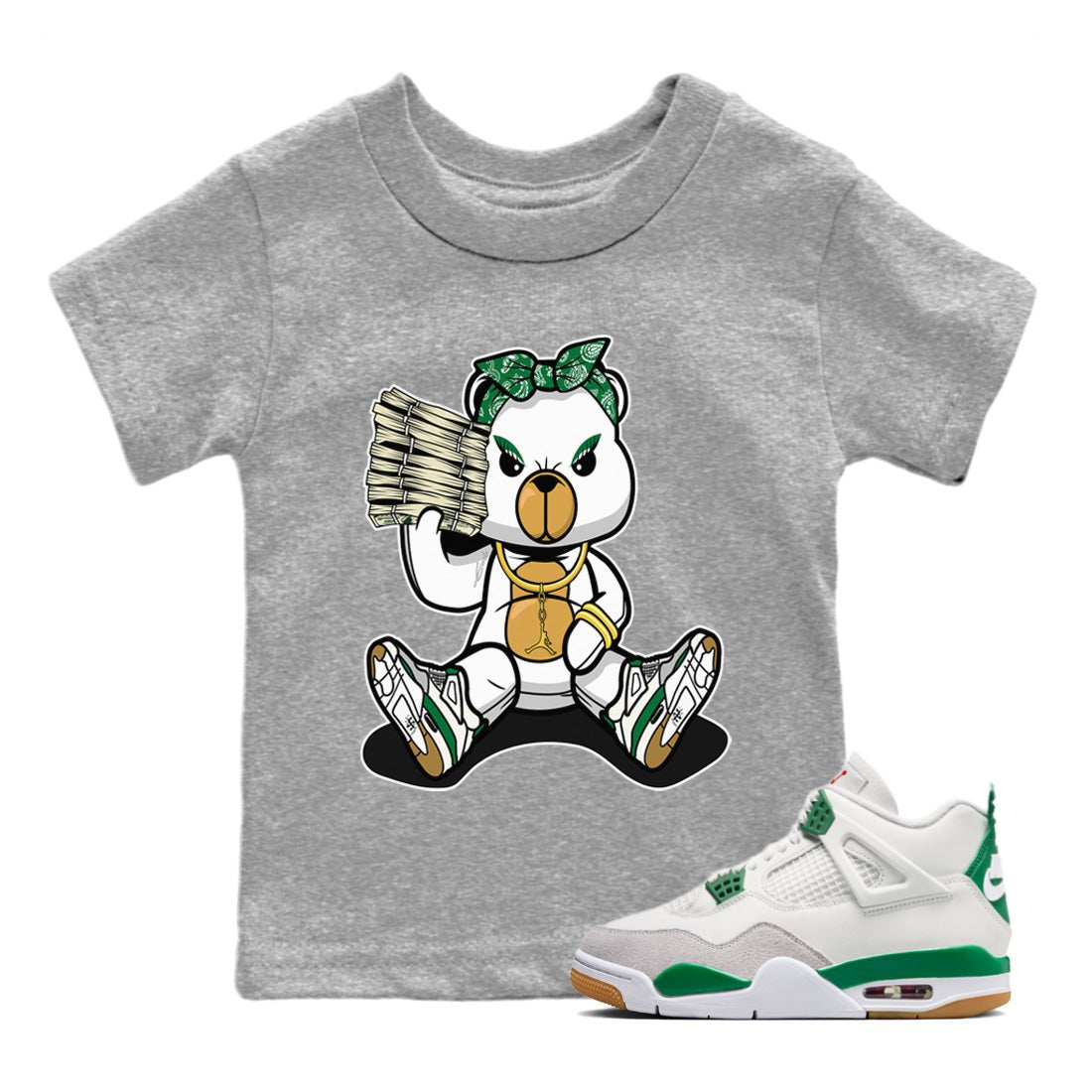 Air Jordan 4 Pine Green Bad Baby Bear Baby and Kids Sneaker Tees Nike SB Air Jordan 4 Pine Green Kids Sneaker Tees Size Chart
