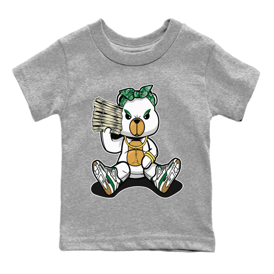 Air Jordan 4 Pine Green Sneaker Match Tees Bad Baby Bear Sneaker Tees Nike SB Air Jordan 4 Pine Green Sneaker Release Tees Kids Shirts Heather Grey 2