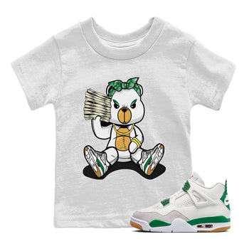 Jordan 4 Pine Green SB Sneaker Match Tees Bad Baby Bear Sneaker Tees Nike SB Air Jordan 4 Pine Green Sneaker Tees Sneaker Release Shirts Kids Shirts White 1