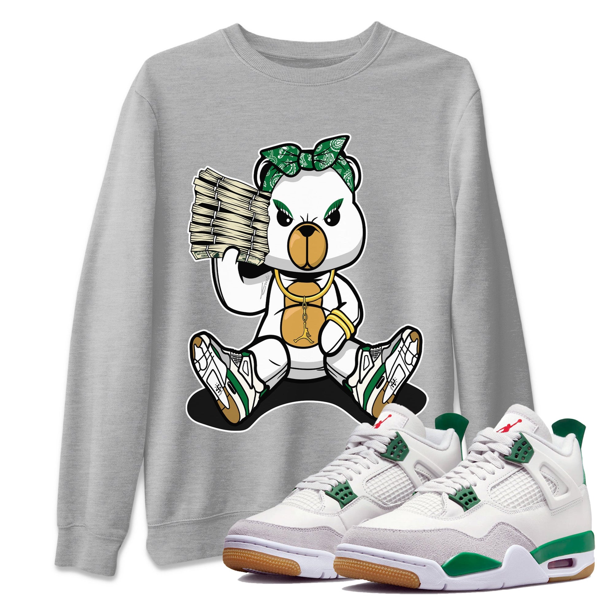 Air Jordan 4 Pine Green Sneaker Match Tees Bad Baby Bear Sneaker Tees Nike SB Air Jordan 4 Pine Green Sneaker Release Tees Unisex Shirts Heather Grey 1