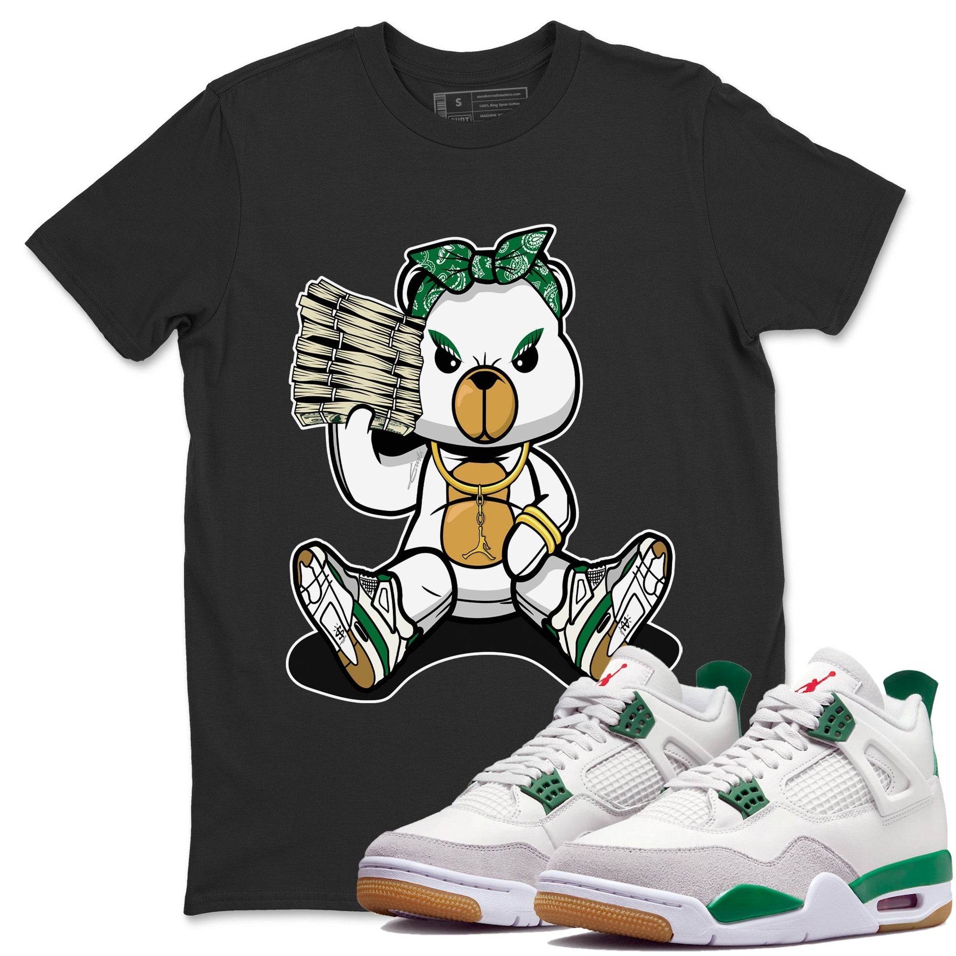 Jordan 4 Pine Green SB Sneaker Match Tees Bad Baby Bear Sneaker Tees Nike SB Air Jordan 4 Pine Green Sneaker Tees Sneaker Release Shirts Unisex Shirts Black 1