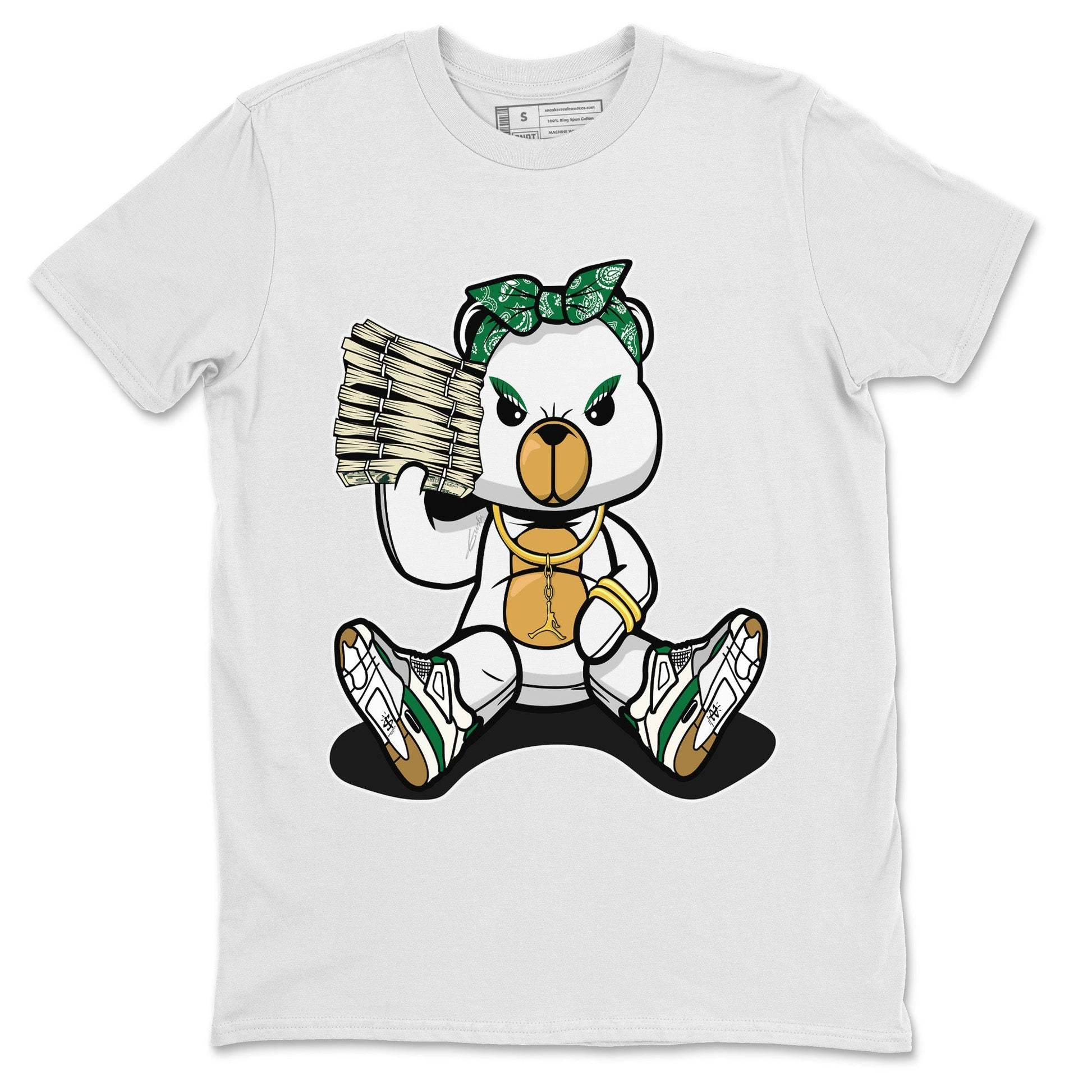 Jordan 4 Pine Green SB Sneaker Match Tees Bad Baby Bear Sneaker Tees Nike SB Air Jordan 4 Pine Green Sneaker Tees Sneaker Release Shirts Unisex Shirts White 2