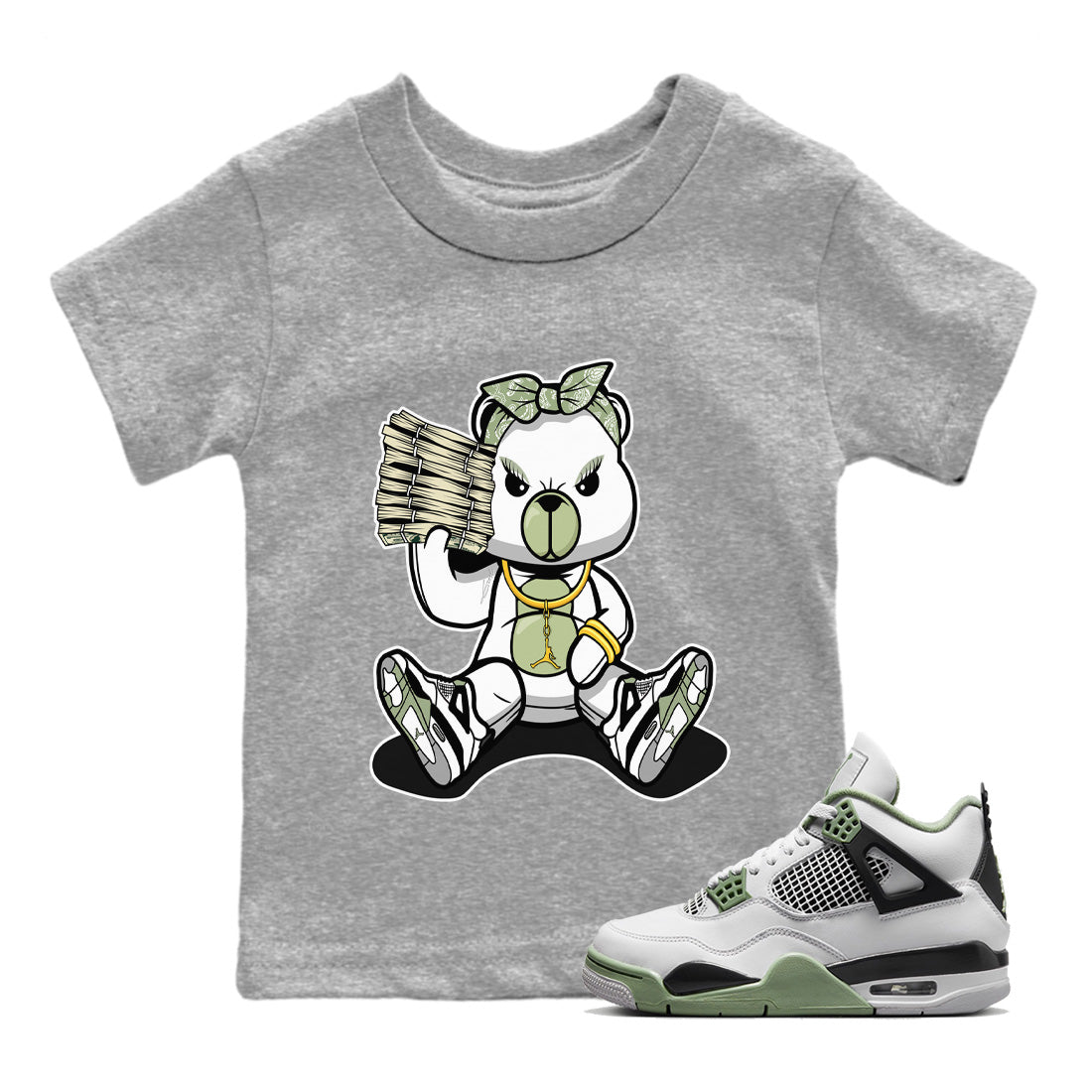 Jordan 4 Seafoam Sneaker Match Tees Bad Baby Bear Sneaker Tees Jordan 4 Seafoam Sneaker Release Tees Kids Shirts