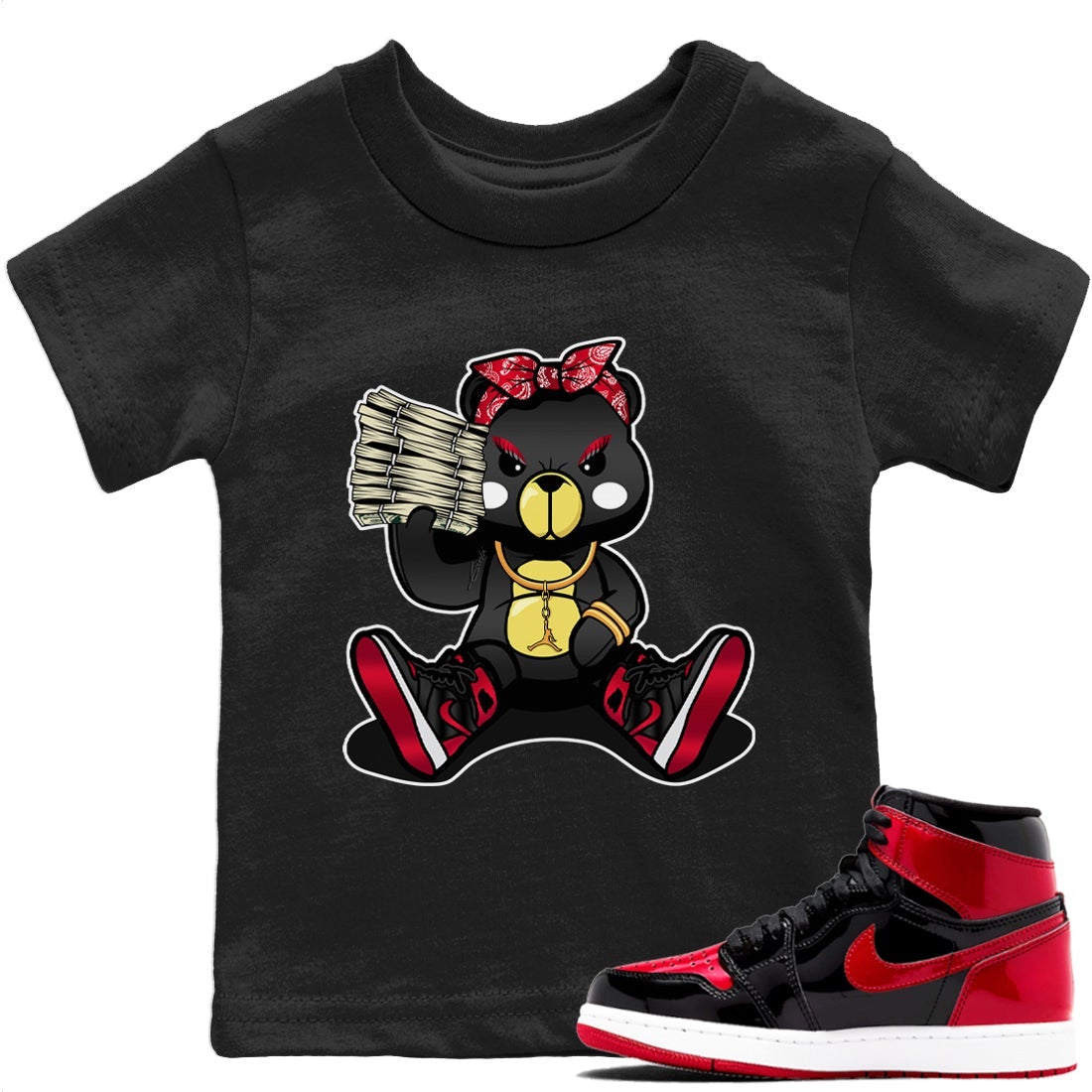 Jordan 1 Bred Patent Sneaker Match Tees Bad Baby Bear Sneaker Tees Jordan 1 Bred Patent Sneaker Release Tees Kids Shirts